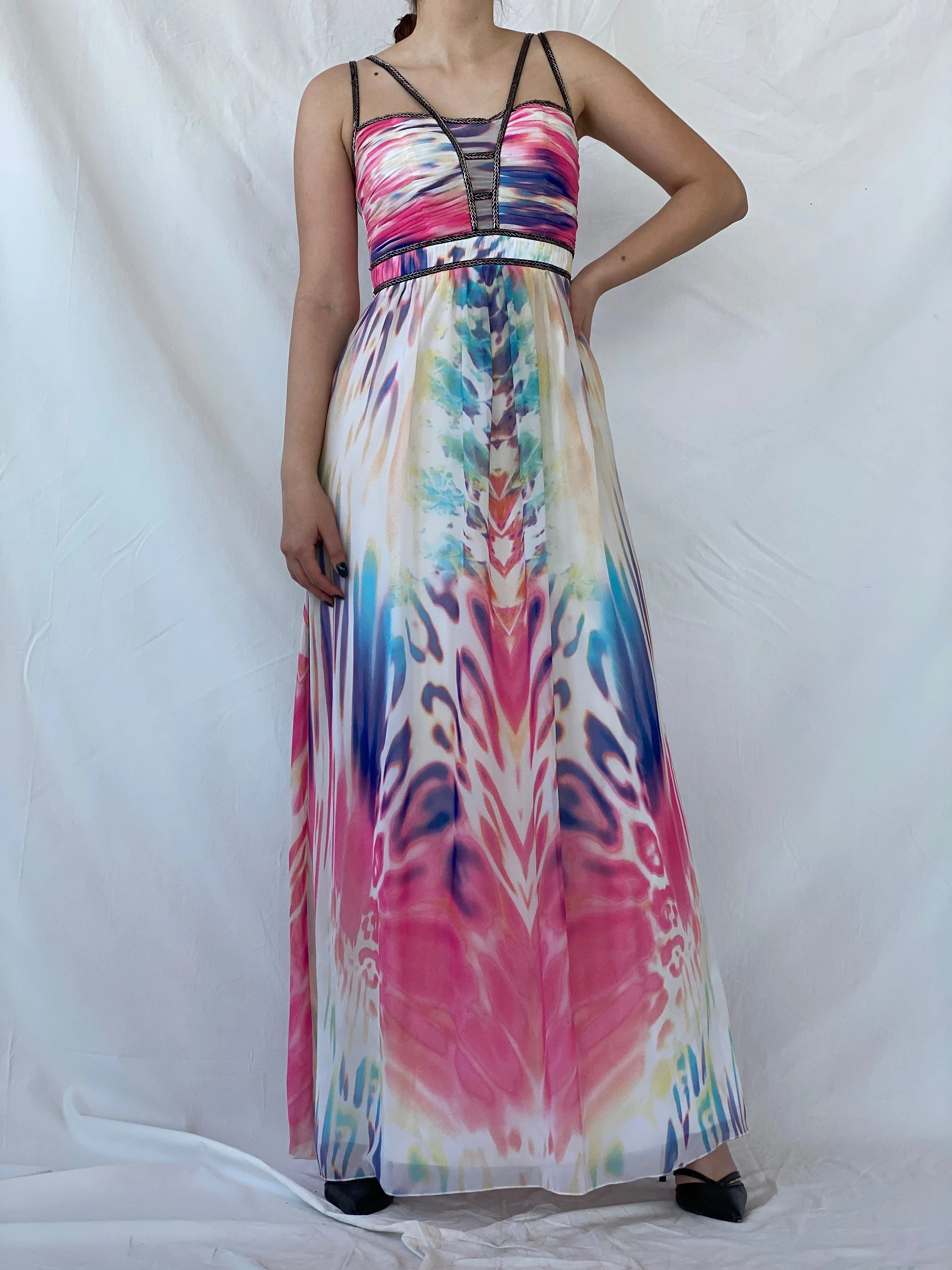 NWT Little Mistress London Maxi Beaded Water Color Dress - M - Balagan Vintage Maxi Dress Ayah, consignment, dress, maxi dress, Sadouf, Wedding Guest, winter
