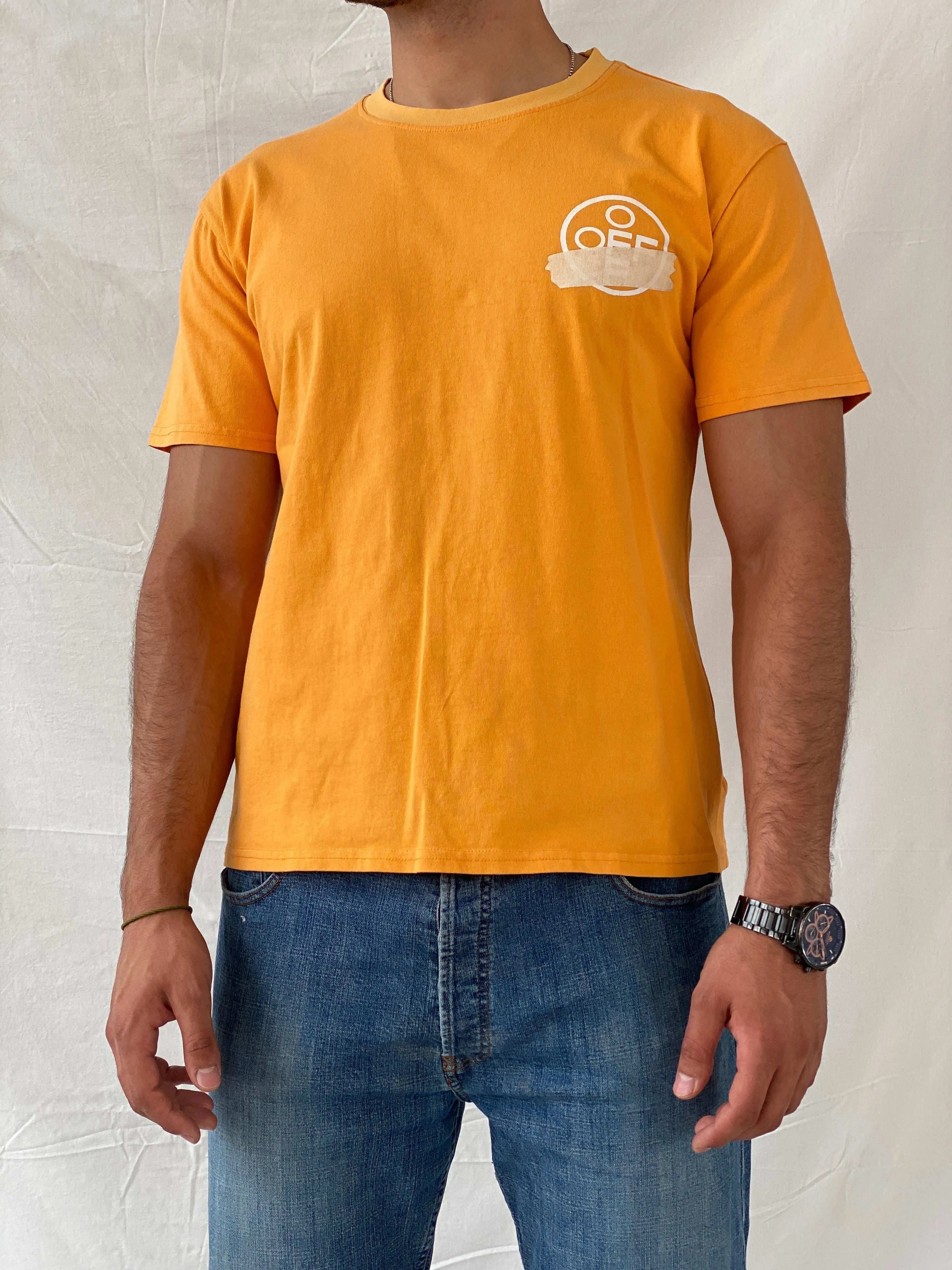 OFF-WHITE Graphic Tape Arrows Crewneck Orange T-Shirt - L - Balagan Vintage Half Sleeve Top 00s, consignment, Deals, Joe, men top, Ramez