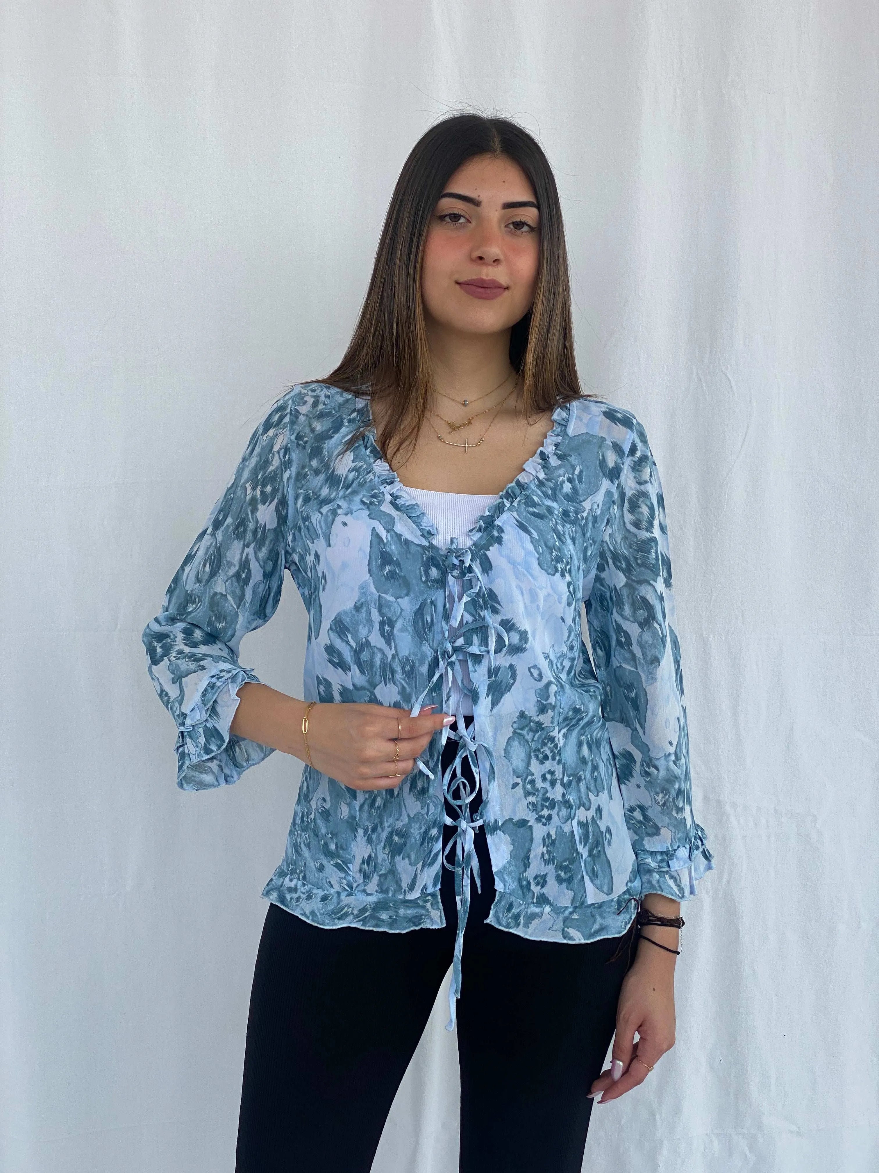 Per Una by Marks&Spencer Sheer Blue Cardigan Size L - Balagan Vintage Cardigan cardigan, full sleeve shirt, groovy, groovy print, groovy shirt, Juana, women skirt