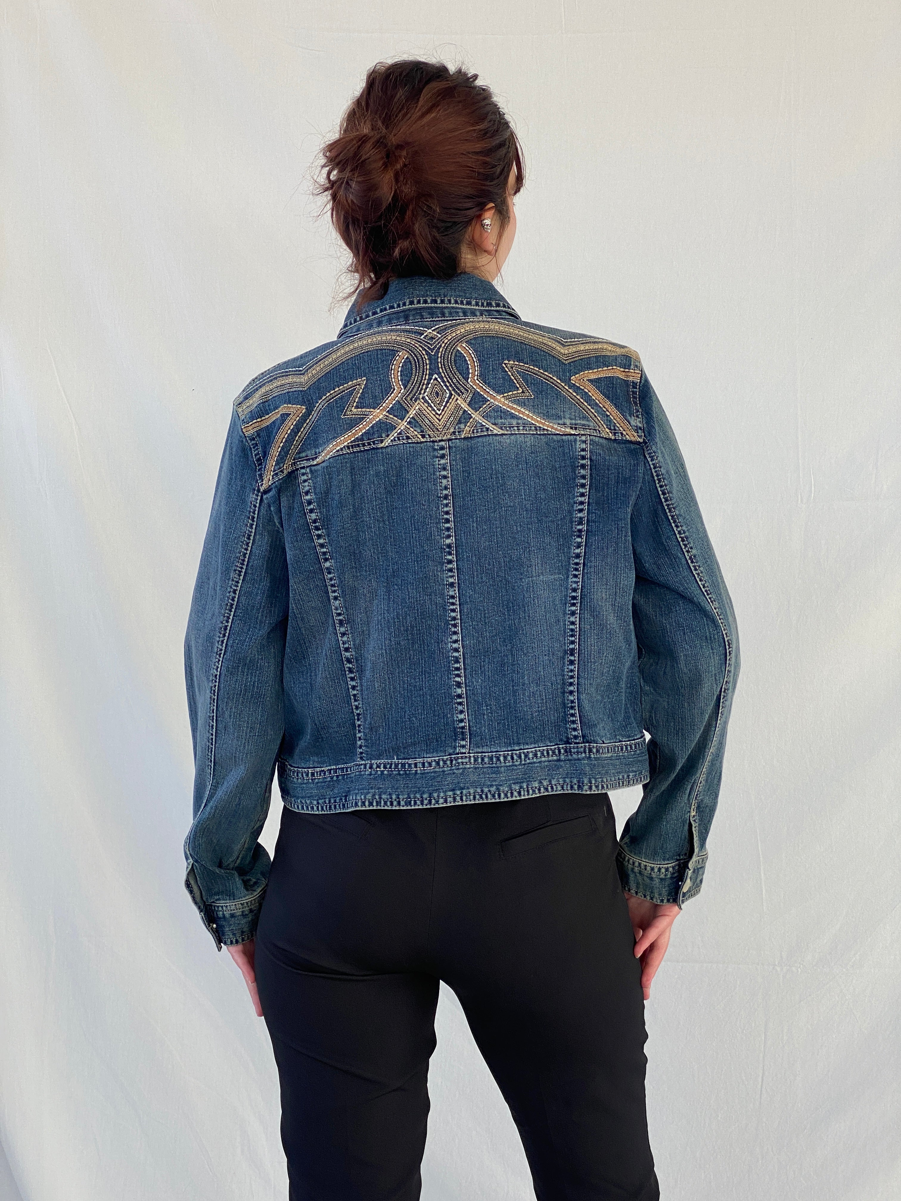 PLATINUM Chico’s Women’s Sequin Embroidered Denim Jacket - M - Balagan Vintage Denim Jacket 00s, Ayah, denim, denim jacket