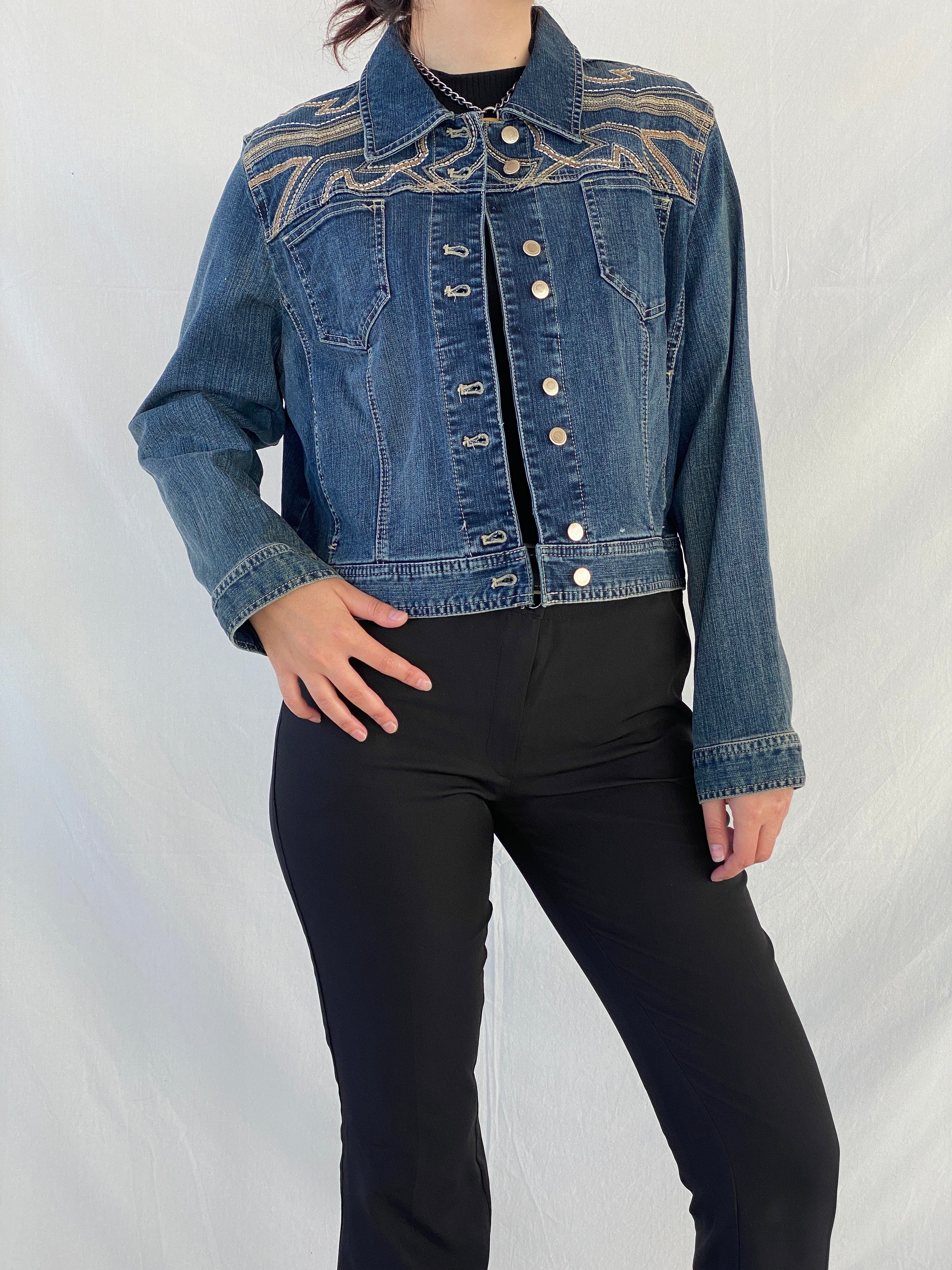 PLATINUM Chico’s Women’s Sequin Embroidered Denim Jacket - M - Balagan Vintage Denim Jacket 00s, Ayah, denim, denim jacket