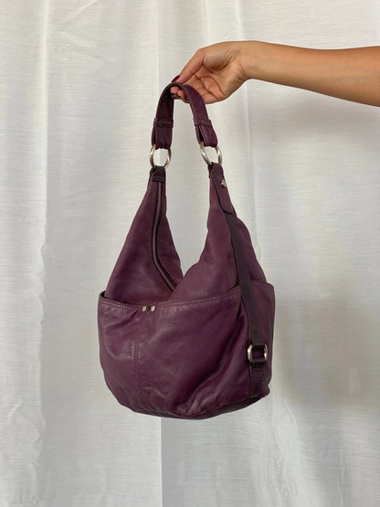 Purple Tignanello Leather Hobo Shoulder Bag - Balagan Vintage Handbags 90s