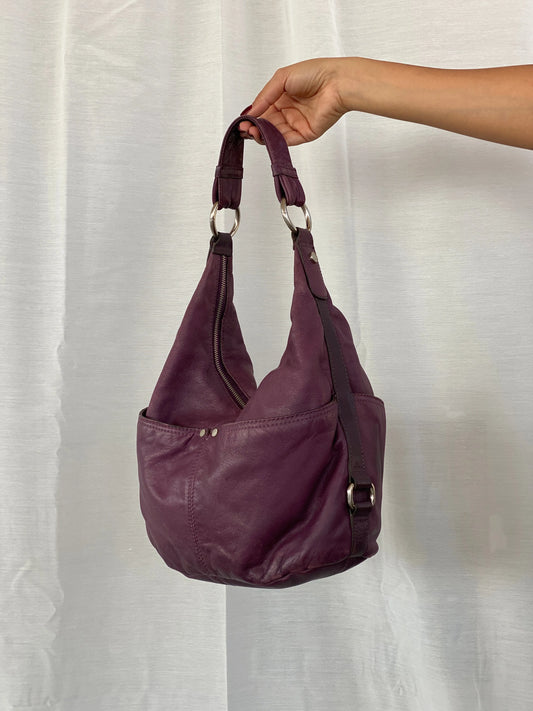 Purple Tignanello Leather Hobo Shoulder Bag - Balagan Vintage Handbags 90s