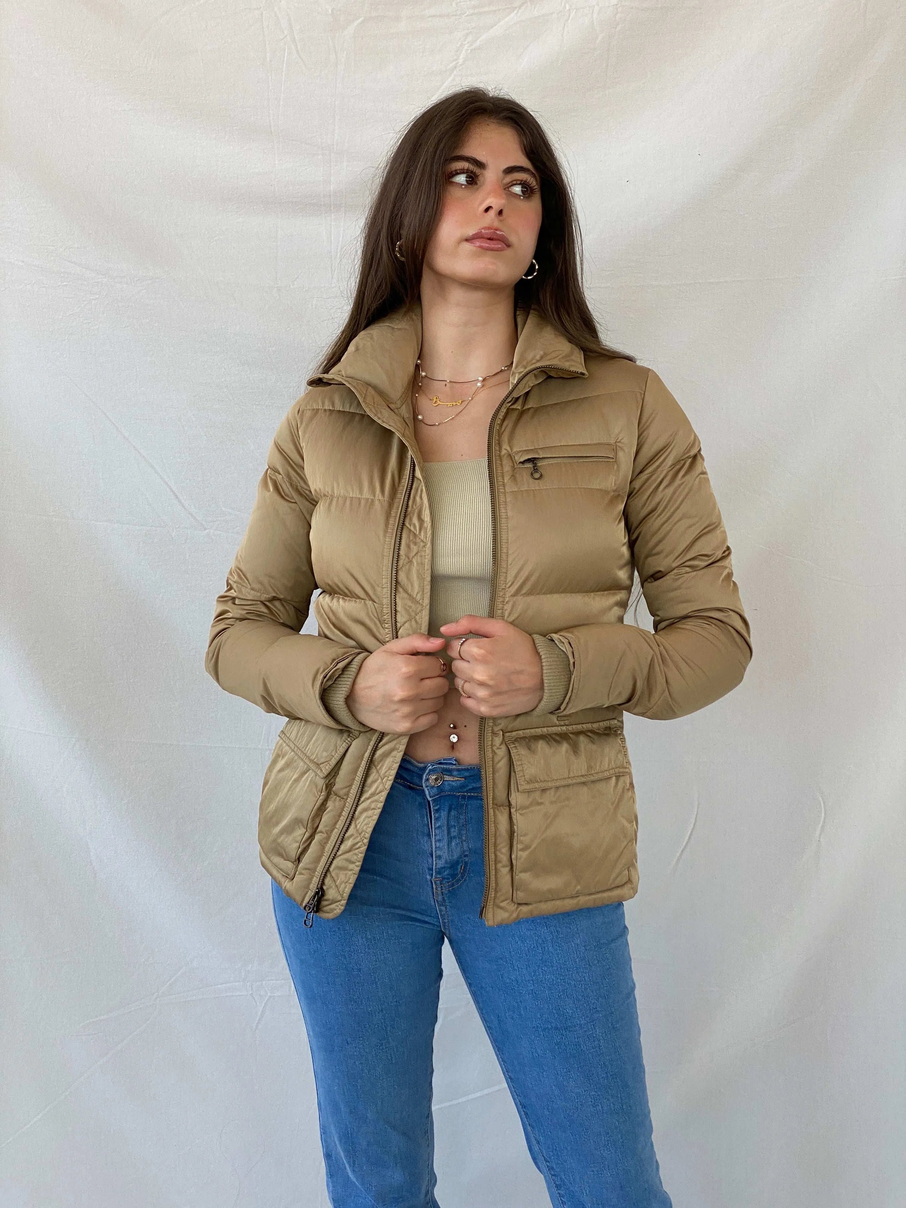 Ralph Lauren Gold Quilted Short Puffer Jacket - XS - Balagan Vintage Puffer Jacket 90s, Mira, puffer jacket, ralph lauren, winter