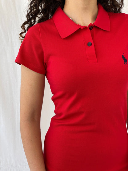 Ralph Lauren Polo Assn Red Midi Half Sleeve Tennis Cotton Dress - S - Balagan Vintage Midi Dress 00s, 00s dress, Celine, dress, midi dress, ralph lauren, Y2K dress