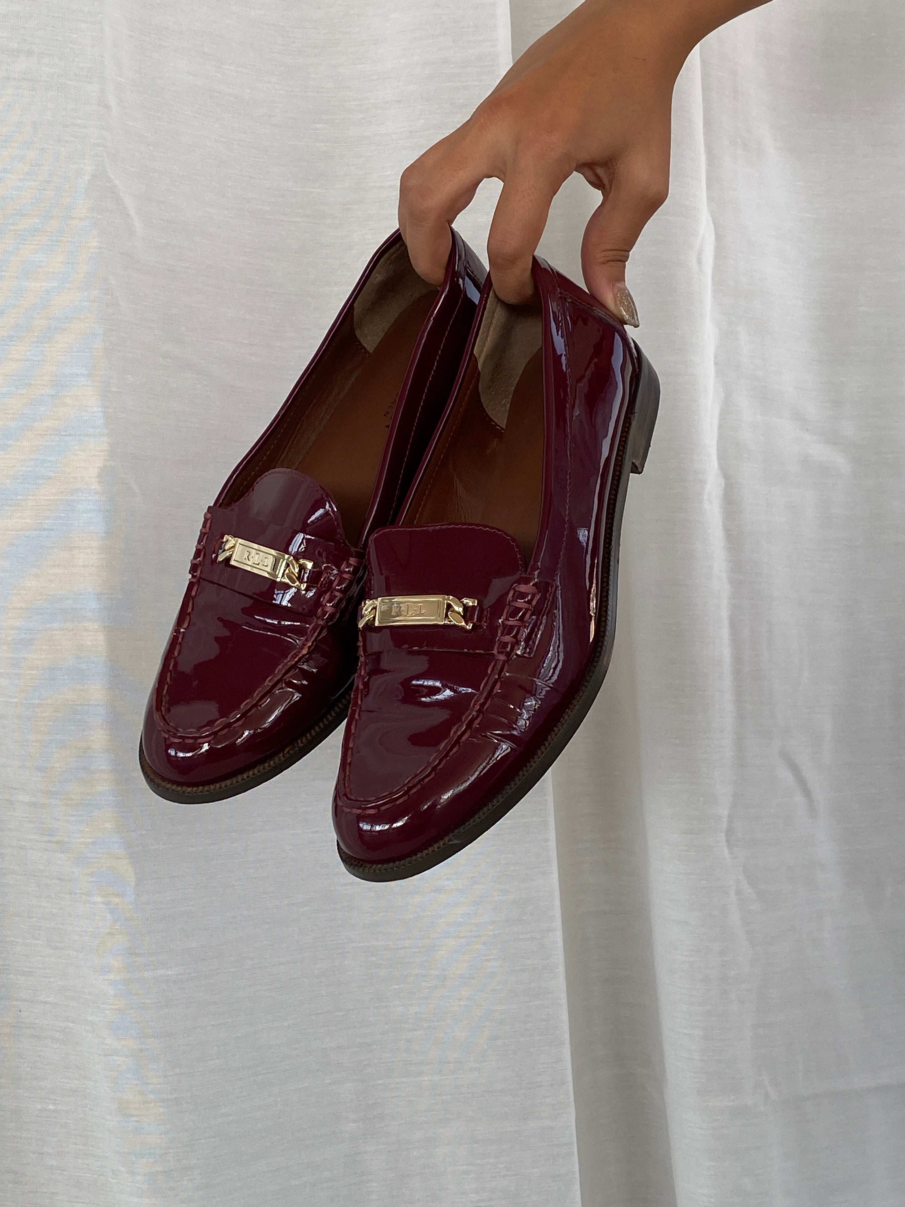 Ralph Lauren RLL Polished Patent Leather Burgundy Loafers - 38 - Balagan Vintage Ballet flats 00s, 90s, consignment, Lidia, ralph lauren, shoes