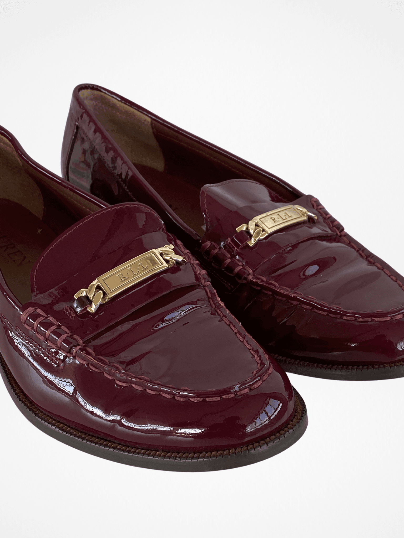 Ralph Lauren RLL Polished Patent Leather Burgundy Loafers - 38 - Balagan Vintage Ballet flats 00s, 90s, consignment, Lidia, ralph lauren, shoes