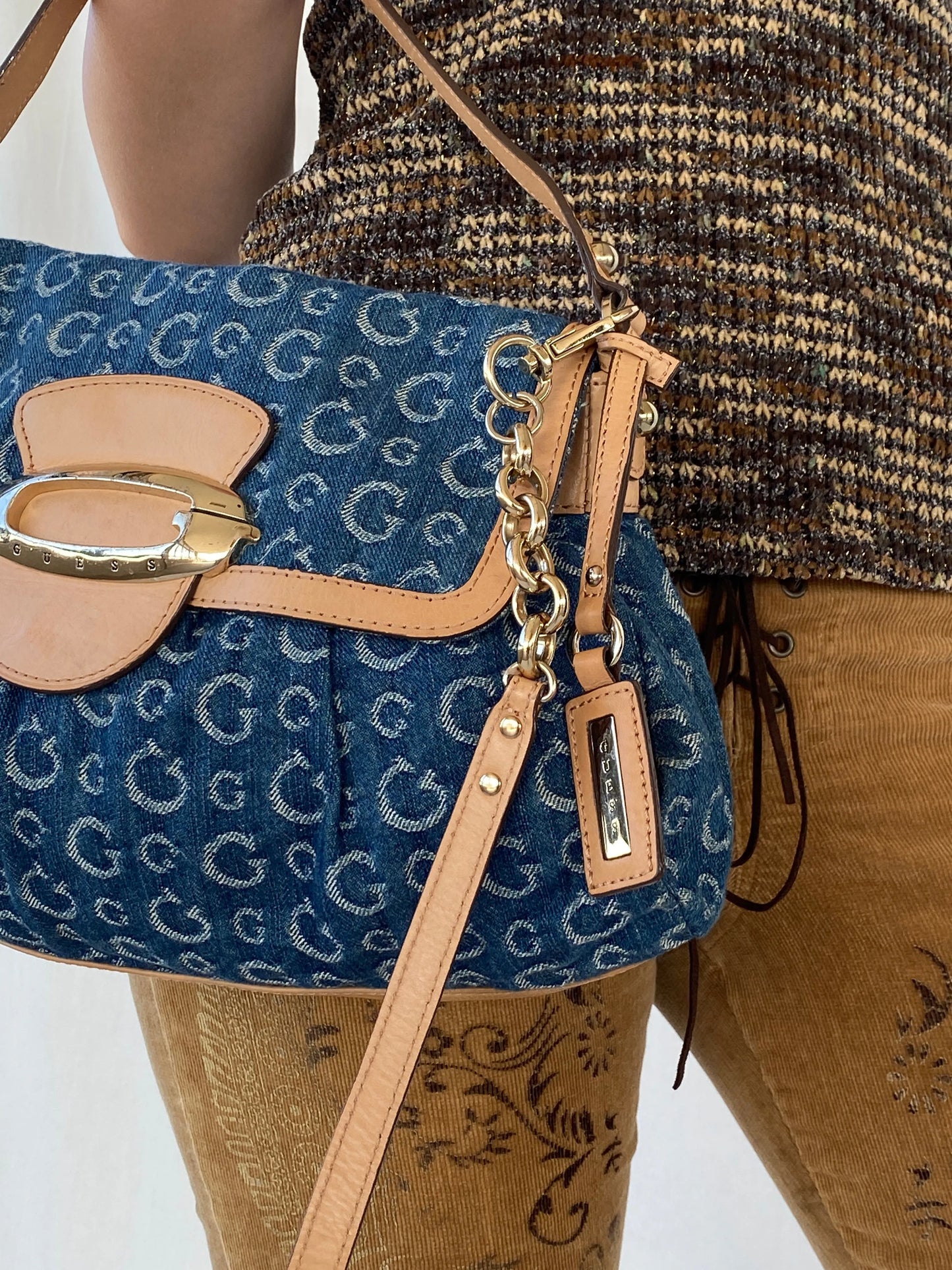 Rare 00s Guess by Marciano Monogram Denim Shoulder Bag - Balagan Vintage Handbags 90s, bag, consignment, Deals, handbag, Sepsa, shoulder bag