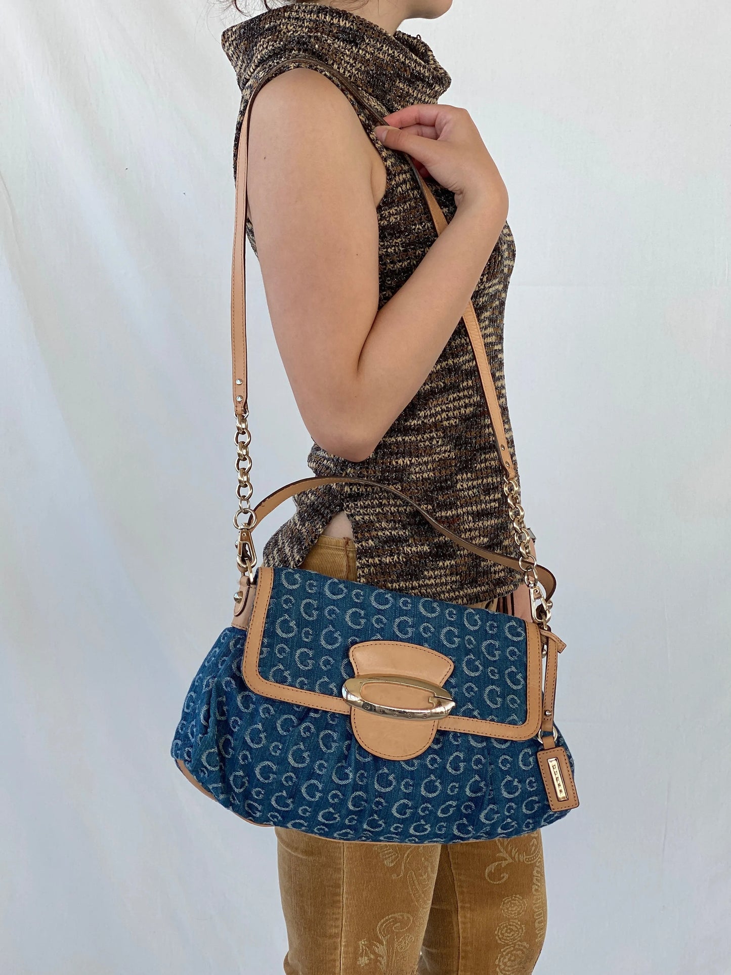 Rare 00s Guess by Marciano Monogram Denim Shoulder Bag - Balagan Vintage Handbags 90s, bag, consignment, Deals, handbag, Sepsa, shoulder bag