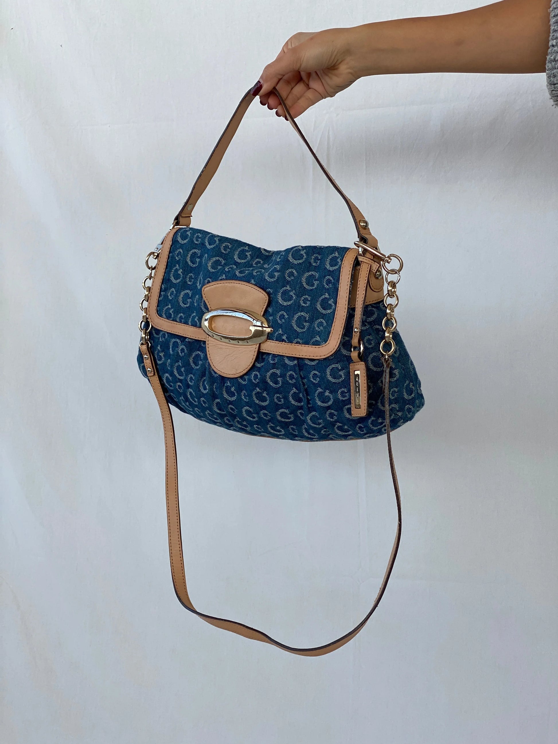 Rare 00s Guess by Marciano Monogram Denim Shoulder Bag - Balagan Vintage Handbags 90s, bag, consignment, Deals, handbag, Sepsa, shoulder bag