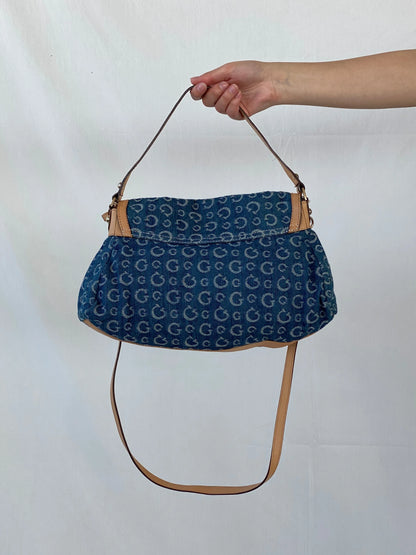 Rare 00s Guess by Marciano Monogram Denim Shoulder Bag - Balagan Vintage Handbags 90s, bag, consignment, Deals, handbag, Sepsa, shoulder bag