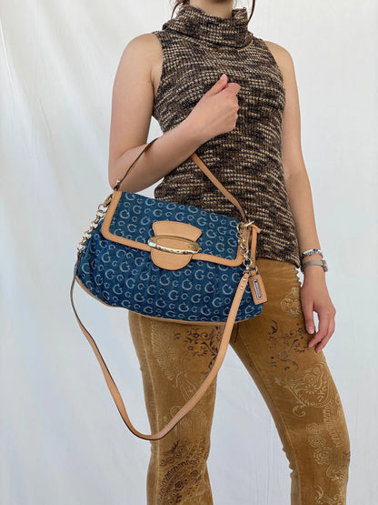 Rare 00s Guess by Marciano Monogram Denim Shoulder Bag - Balagan Vintage Handbags 90s, bag, consignment, Deals, handbag, Sepsa, shoulder bag