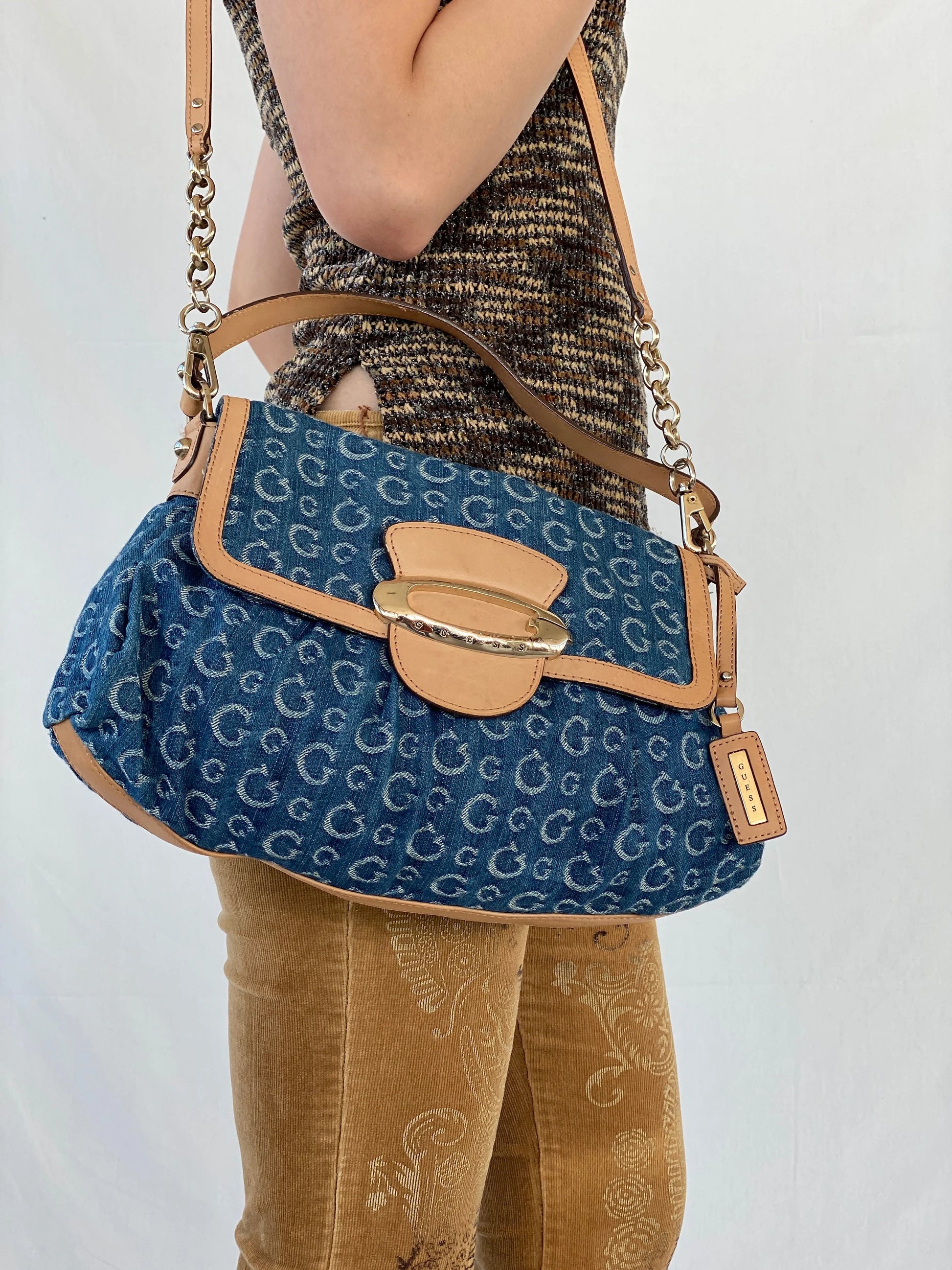 Rare 00s Guess by Marciano Monogram Denim Shoulder Bag - Balagan Vintage Handbags 90s, bag, consignment, Deals, handbag, Sepsa, shoulder bag