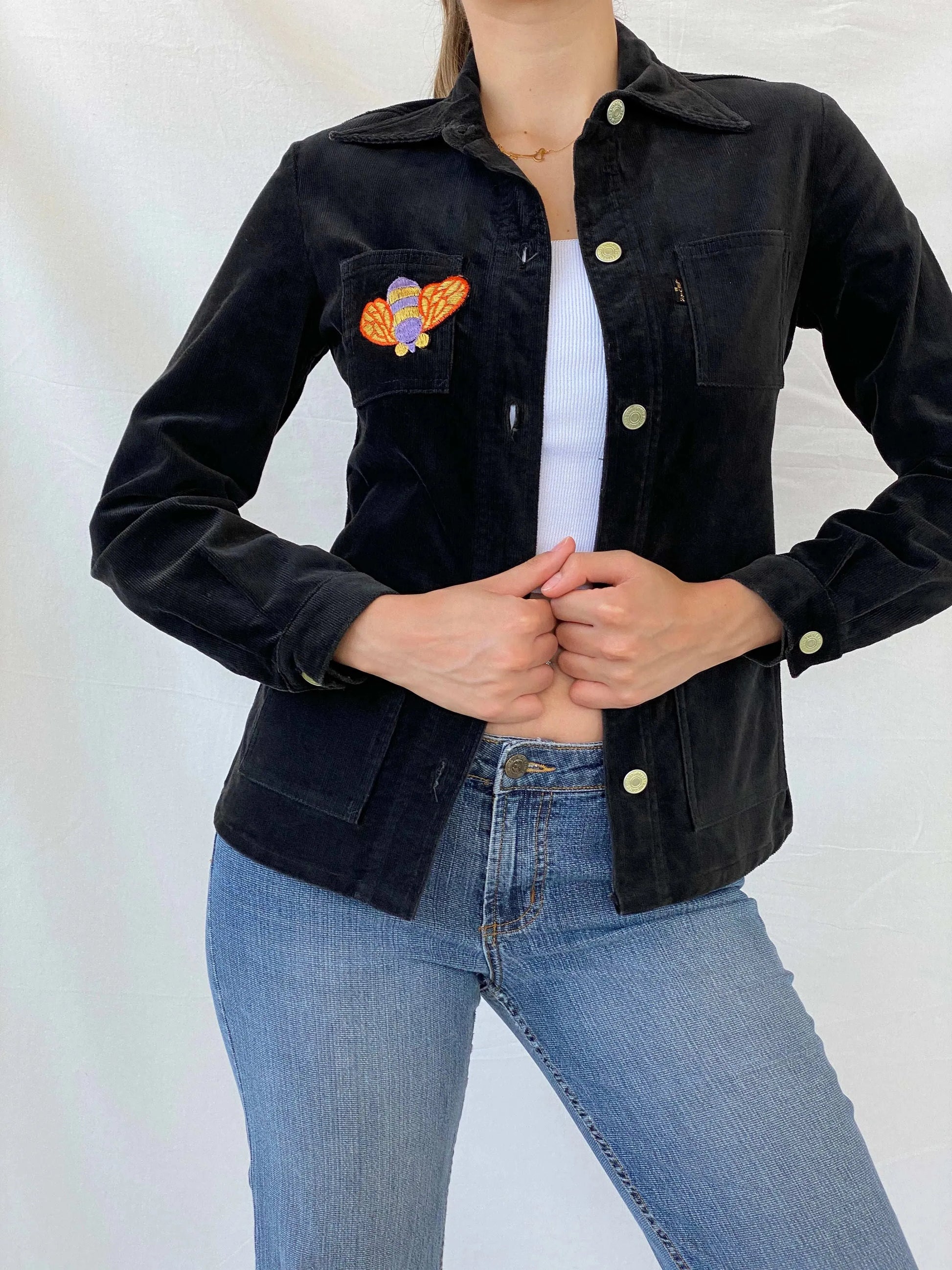 Rare 60s Vintage Miss Levi’s Gold Tab Big E Black Corduroy Blazer - M - Balagan Vintage Blazer blazer, corduroy, corduroy blazer, full sleeve blazer, levis, levis jeans, Mira, rare find, rare vintage, winter