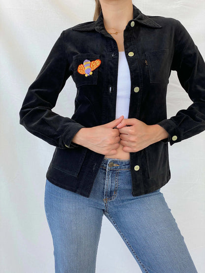 Rare 60s Vintage Miss Levi’s Gold Tab Big E Black Corduroy Blazer - M - Balagan Vintage Blazer blazer, corduroy, corduroy blazer, full sleeve blazer, levis, levis jeans, Mira, rare find, rare vintage, winter