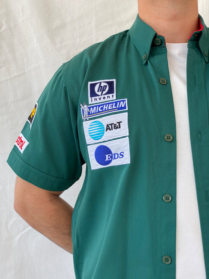 Rare Vintage 2000s Jaguar Racing Beck’s F1 Motorsport Green Formula 1 Racing Shirt - L - Balagan Vintage Half Sleeve Shirt 90s, half sleeve shirt, mens shirt, NEW IN, racing jacket, Ramez, rare find, rare vintage, silk