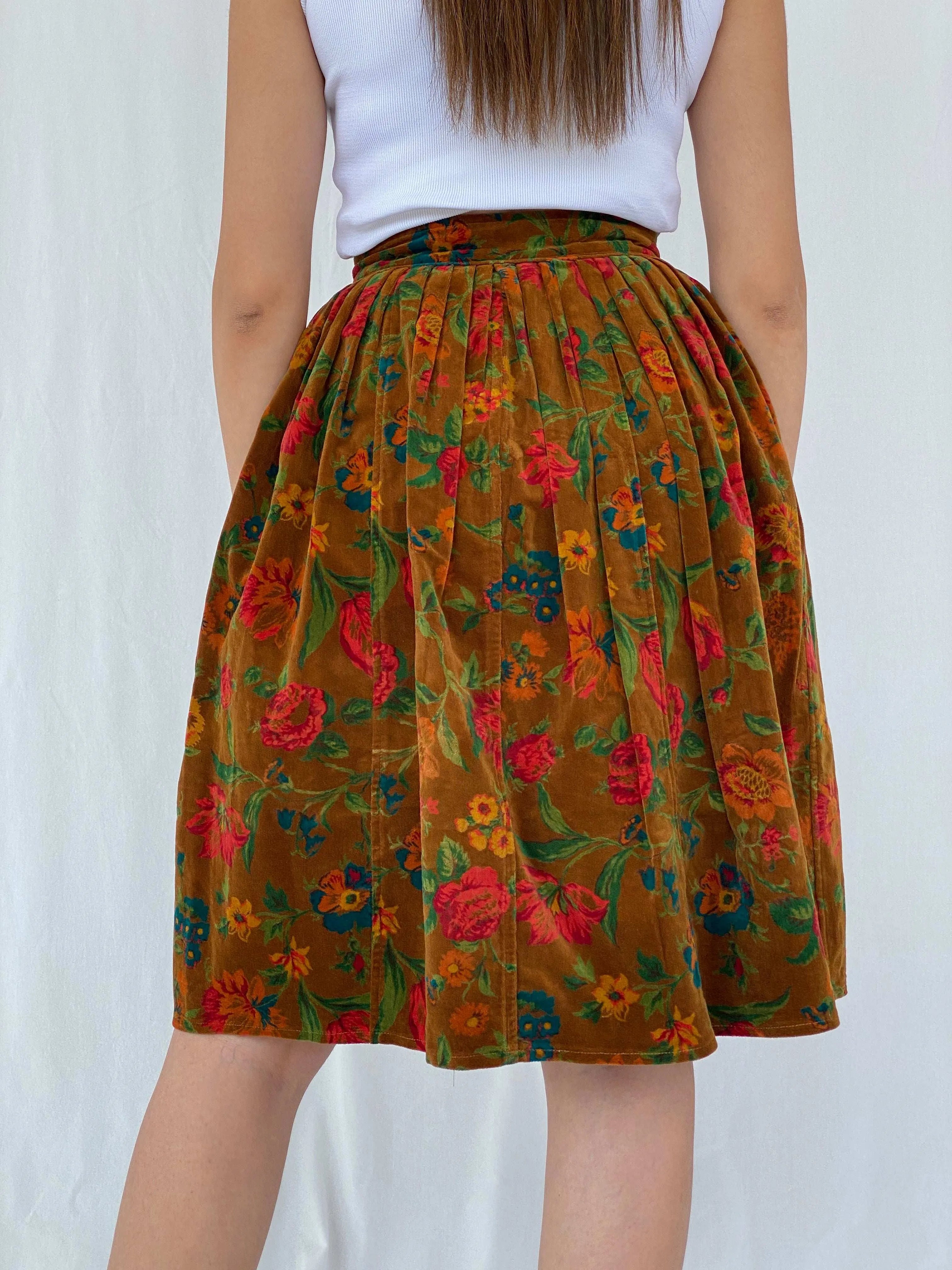 Rare Vintage 80s Kenzo Paris Midi Floral Corduroy Skirt - Balagan Vintage Midi Skirt 80s, floral, floral skirt, Juana, kenzo, rare find, rare vintage, women top