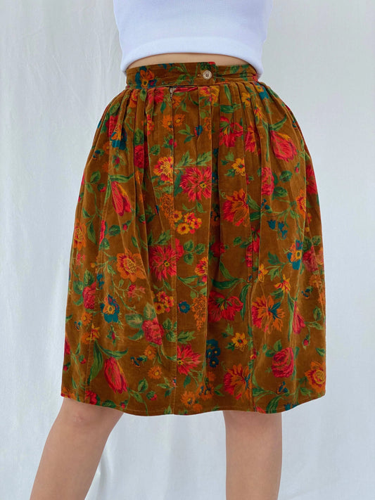 Rare Vintage 80s Kenzo Paris Midi Floral Corduroy Skirt - Balagan Vintage Midi Skirt 80s, Deals, floral, floral skirt, Juana, kenzo, rare find, rare vintage, women top
