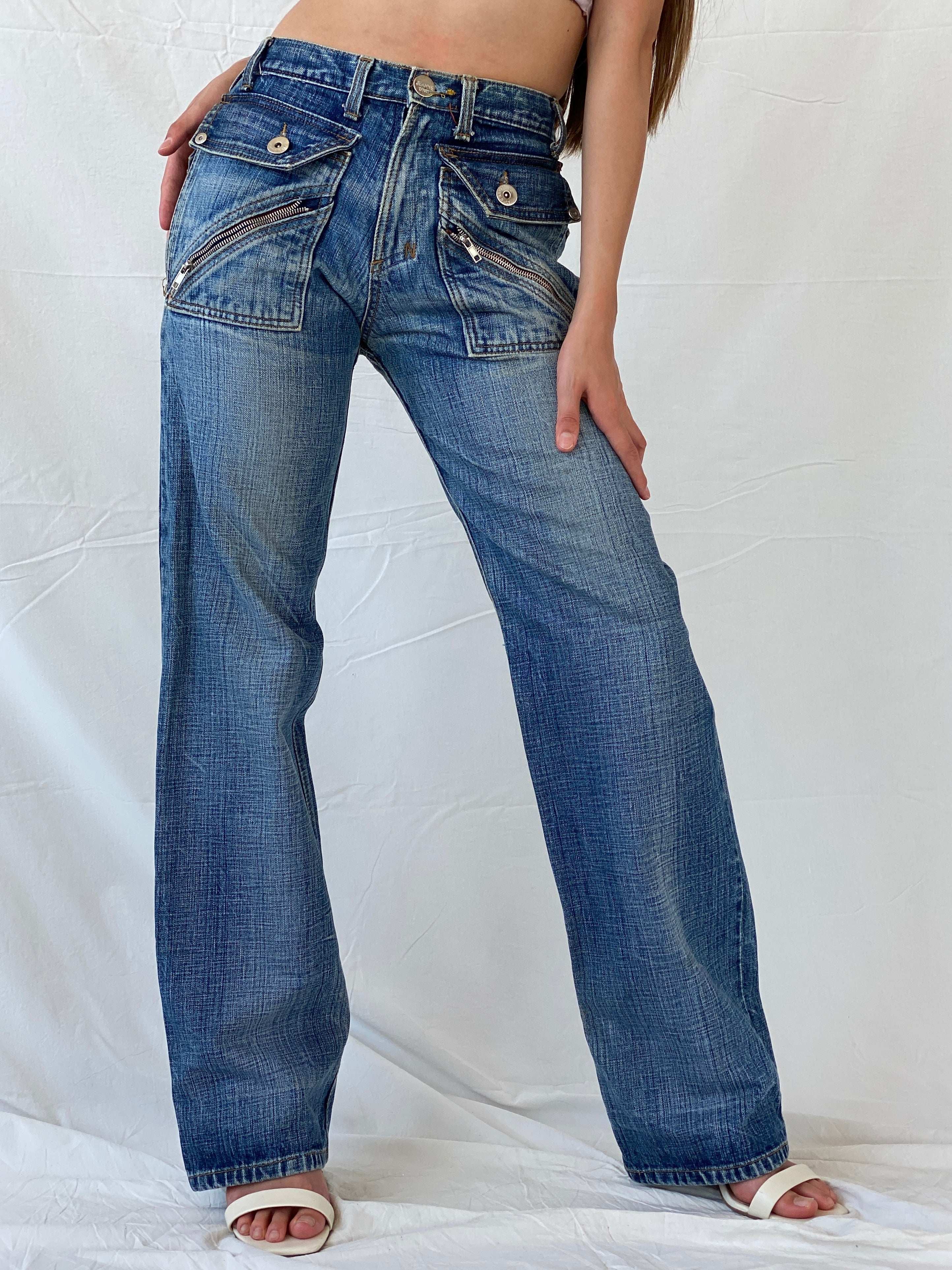 Rare Vintage Jeanne D’Art Biker Style Washed Heavy Jeans - Balagan Vintage Jeans 00s, 90s, denim, flare jeans, jeans, Mira, rare find, rare vintage