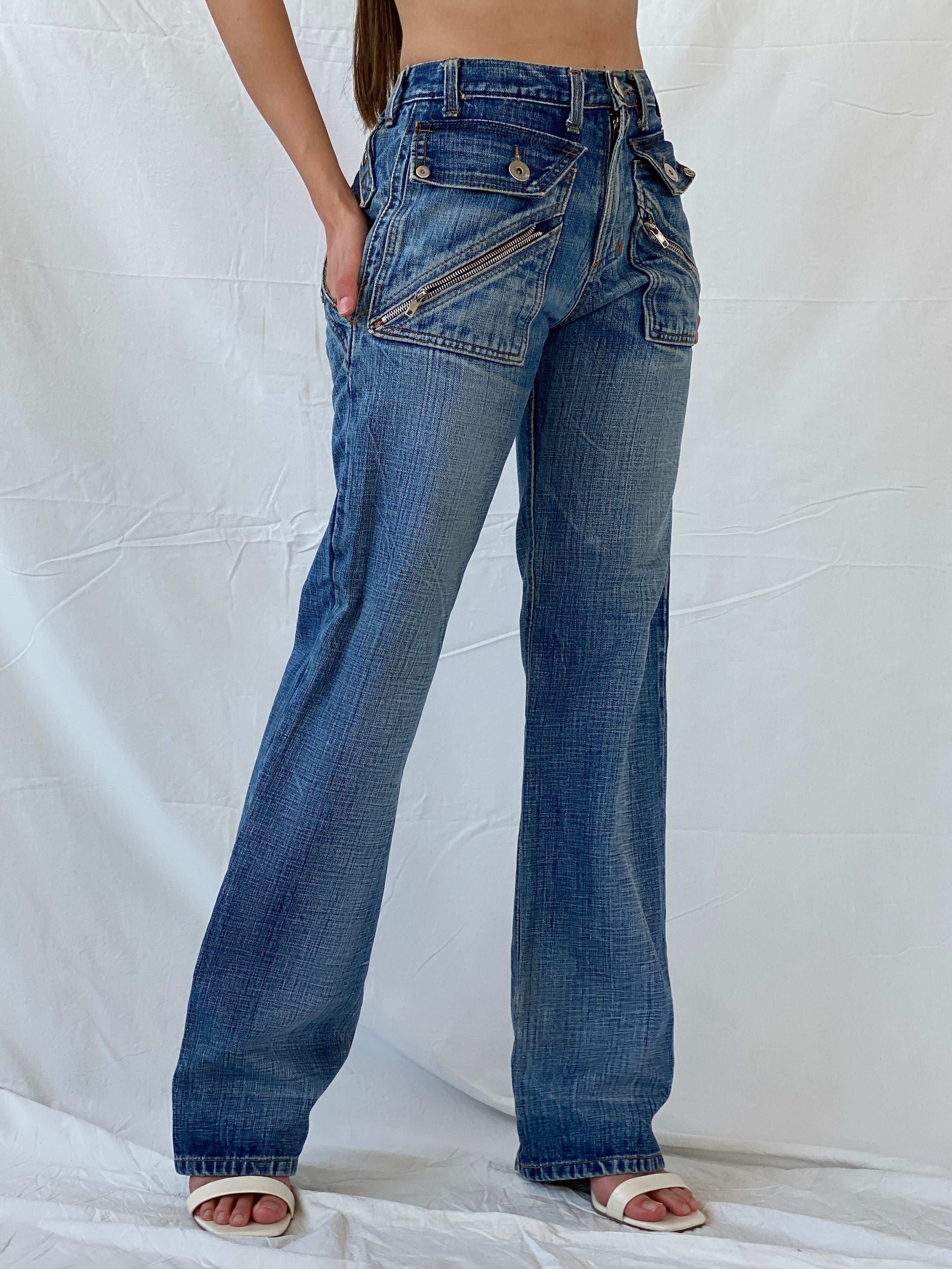 Rare Vintage Jeanne D’Art Biker Style Washed Heavy Jeans - Balagan Vintage Jeans 00s, 90s, denim, flare jeans, jeans, Mira, rare find, rare vintage