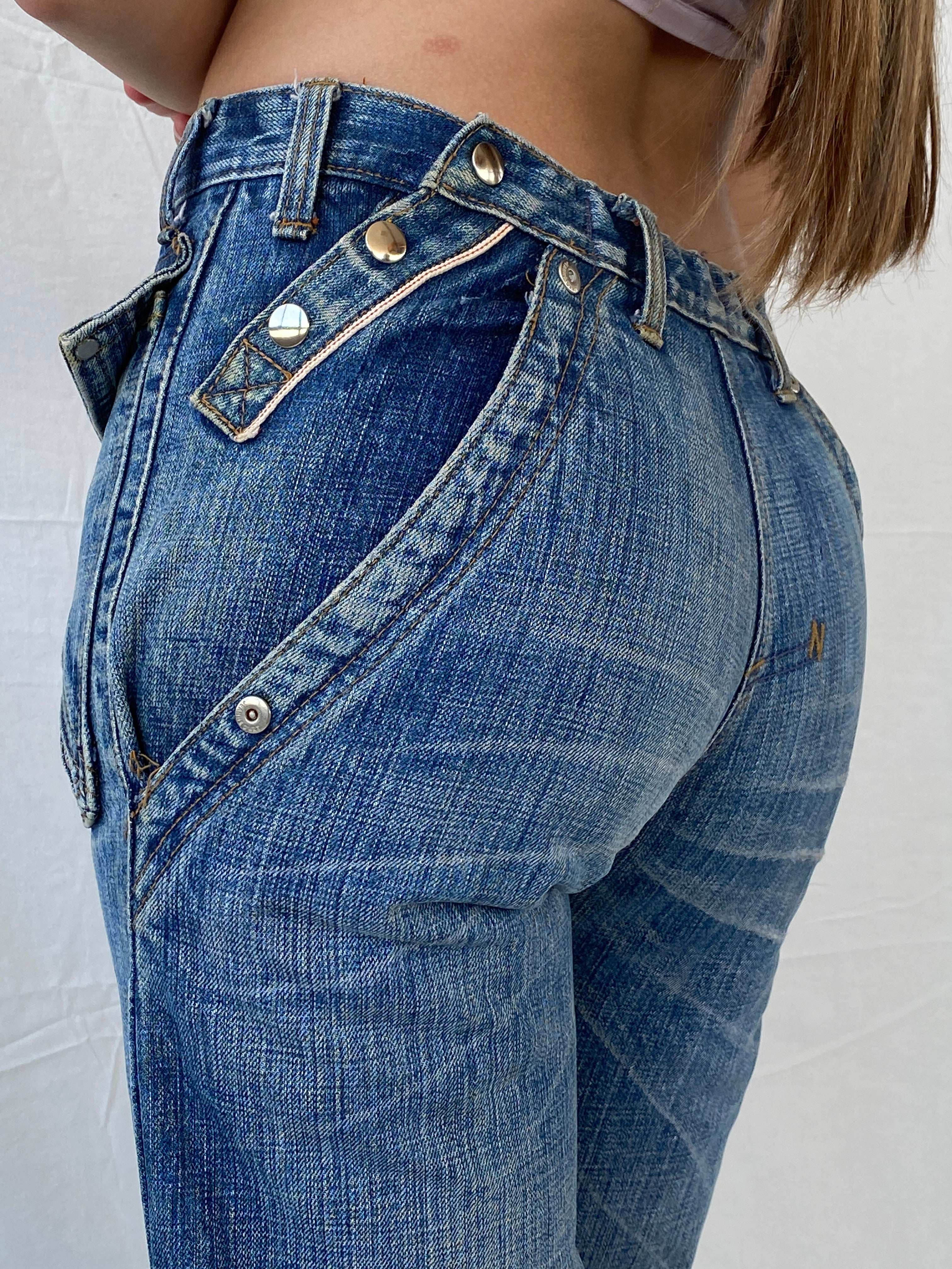 Rare Vintage Jeanne D’Art Biker Style Washed Heavy Jeans - Balagan Vintage Jeans 00s, 90s, denim, flare jeans, jeans, Mira, rare find, rare vintage