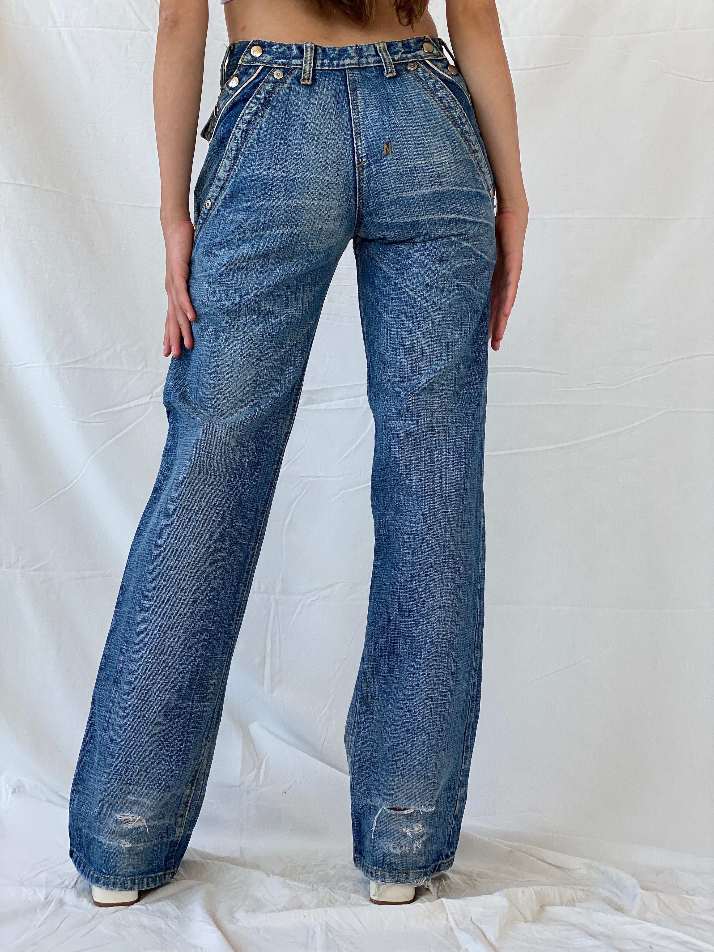 Rare Vintage Jeanne D’Art Biker Style Washed Heavy Jeans - Balagan Vintage Jeans 00s, 90s, denim, flare jeans, jeans, Mira, rare find, rare vintage