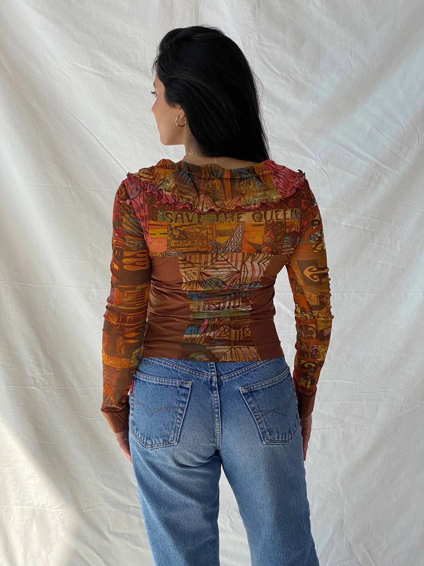 Rare Vintage Save The Queen Graphic Multicolored Zip Up Mesh Top - M - Balagan Vintage Full Sleeve Top 00s, Deals, full sleeve top, Lana, save the queen, summer