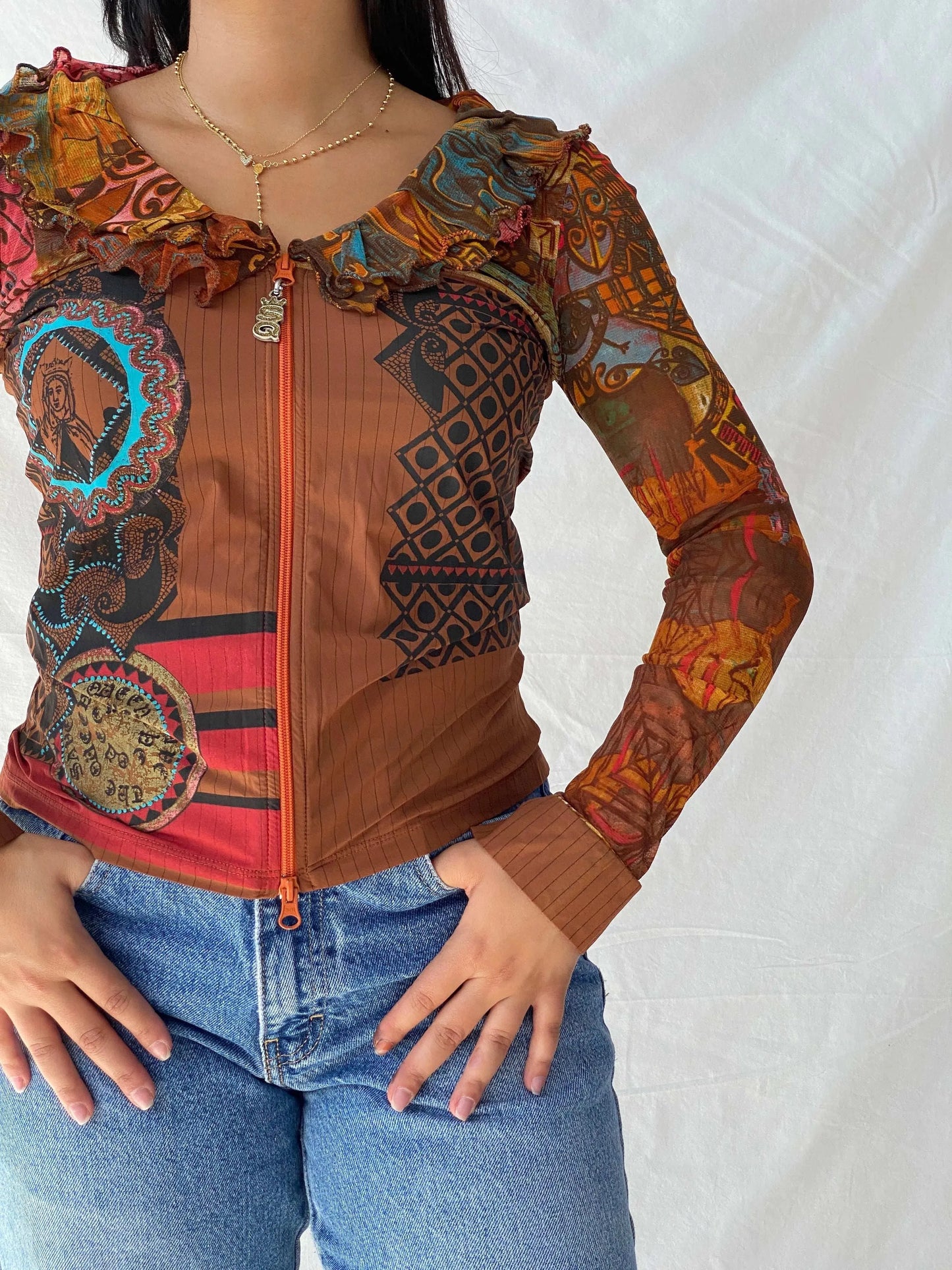 Rare Vintage Save The Queen Graphic Multicolored Zip Up Mesh Top - M - Balagan Vintage Full Sleeve Top 00s, Deals, full sleeve top, Lana, save the queen, summer