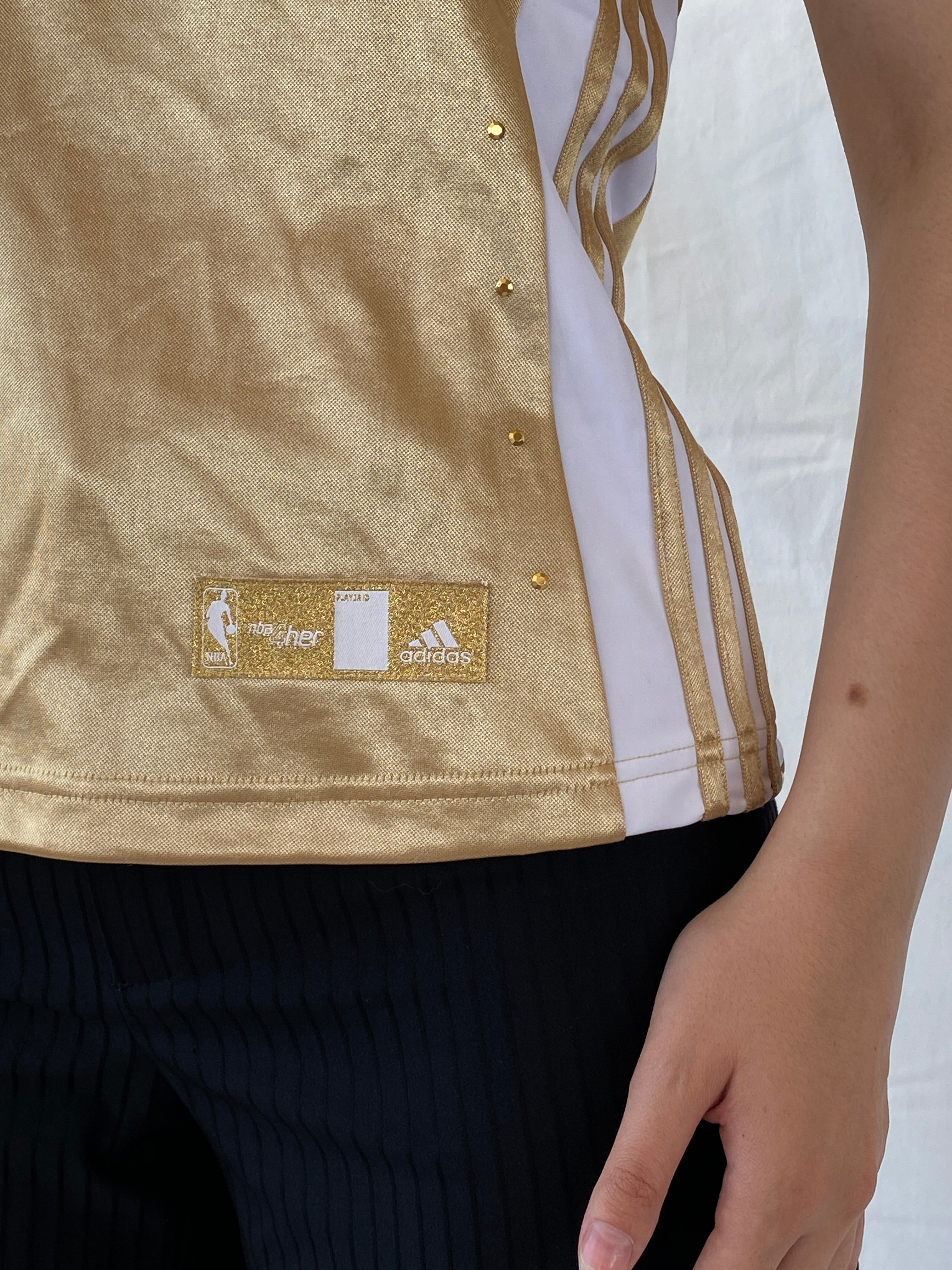 Rare Y2K Adidas NBA LeBron James #23 Gold Cleveland Cavaliers For Her Sporty Basketball Jersey - S - Balagan Vintage Jersey 00s, adidas, Ayah, beaded, Jersey, NEW IN, summer, women top