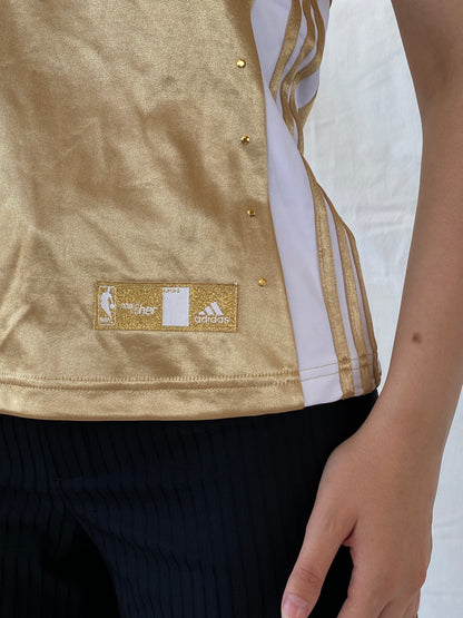 Rare Y2K Adidas NBA LeBron James #23 Gold Cleveland Cavaliers For Her Sporty Basketball Jersey - S - Balagan Vintage Jersey 00s, adidas, Ayah, beaded, Jersey, NEW IN, summer, women top