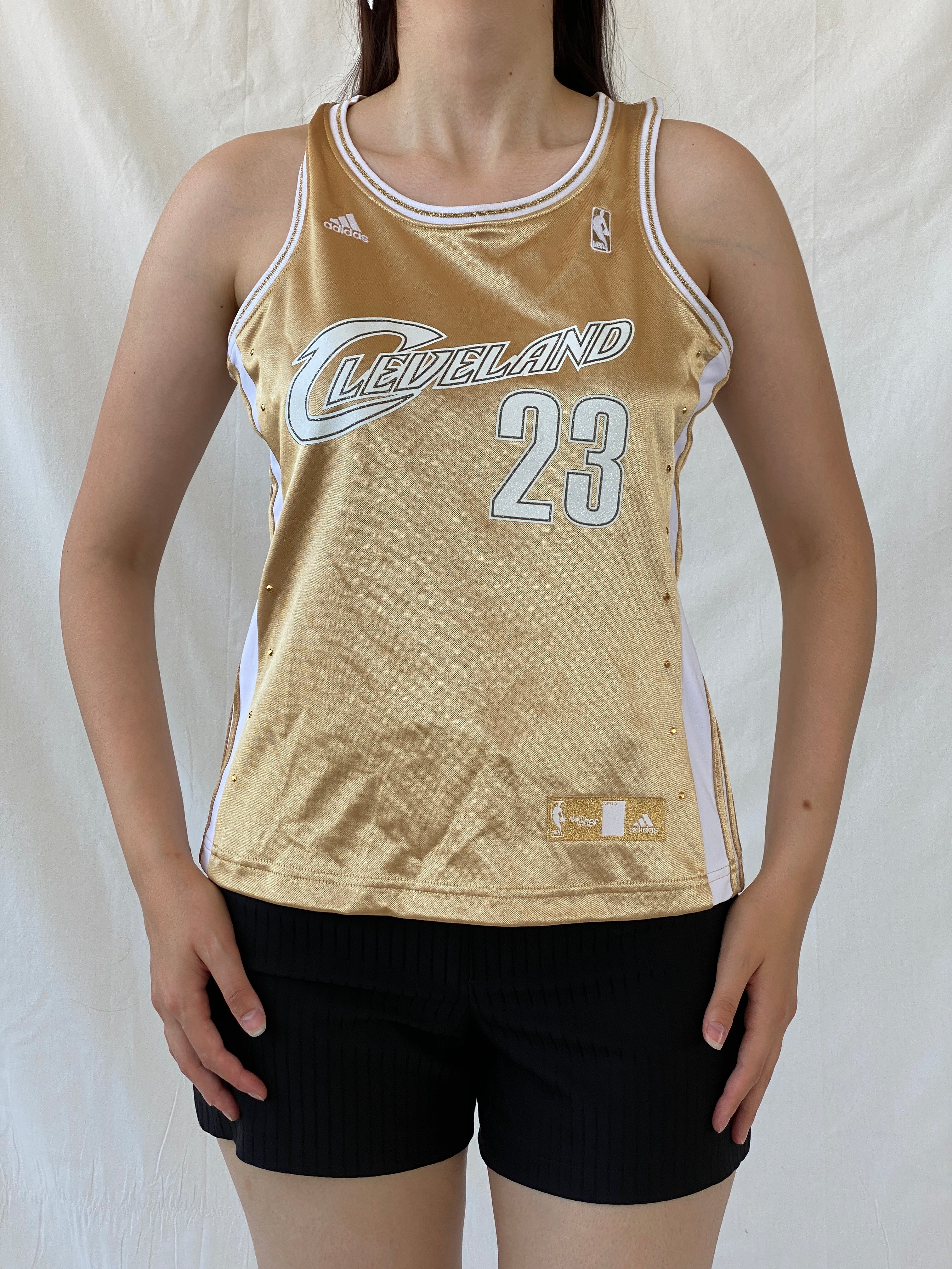 Rare Y2K Adidas NBA LeBron James #23 Gold Cleveland Cavaliers For Her Sporty Basketball Jersey - S - Balagan Vintage Jersey 00s, adidas, Ayah, beaded, Jersey, NEW IN, summer, women top