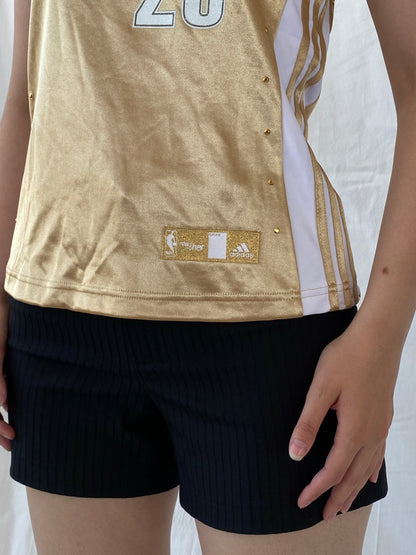Rare Y2K Adidas NBA LeBron James #23 Gold Cleveland Cavaliers For Her Sporty Basketball Jersey - S - Balagan Vintage Jersey 00s, adidas, Ayah, beaded, Jersey, NEW IN, summer, women top