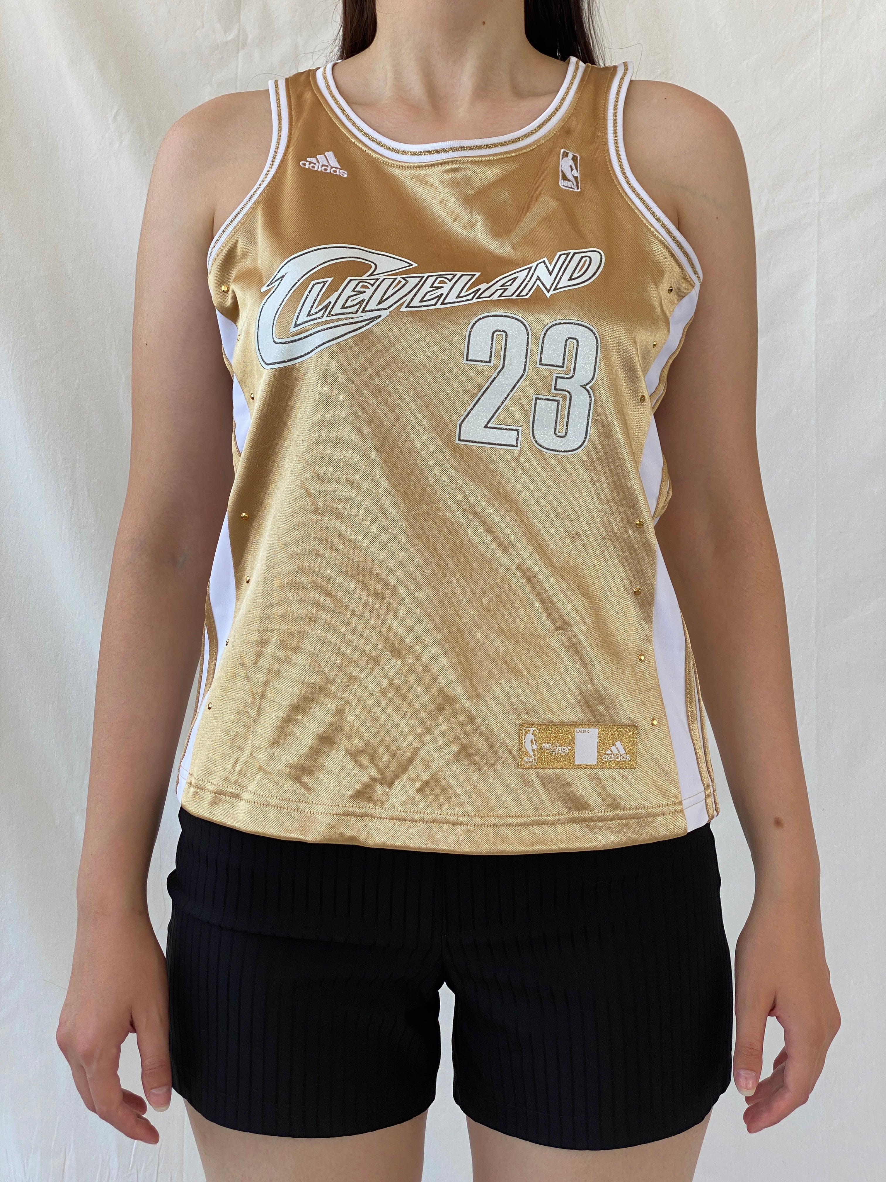 Rare Y2K Adidas NBA LeBron James #23 Gold Cleveland Cavaliers For Her Sporty Basketball Jersey - S - Balagan Vintage Jersey 00s, adidas, Ayah, beaded, Jersey, NEW IN, summer, women top