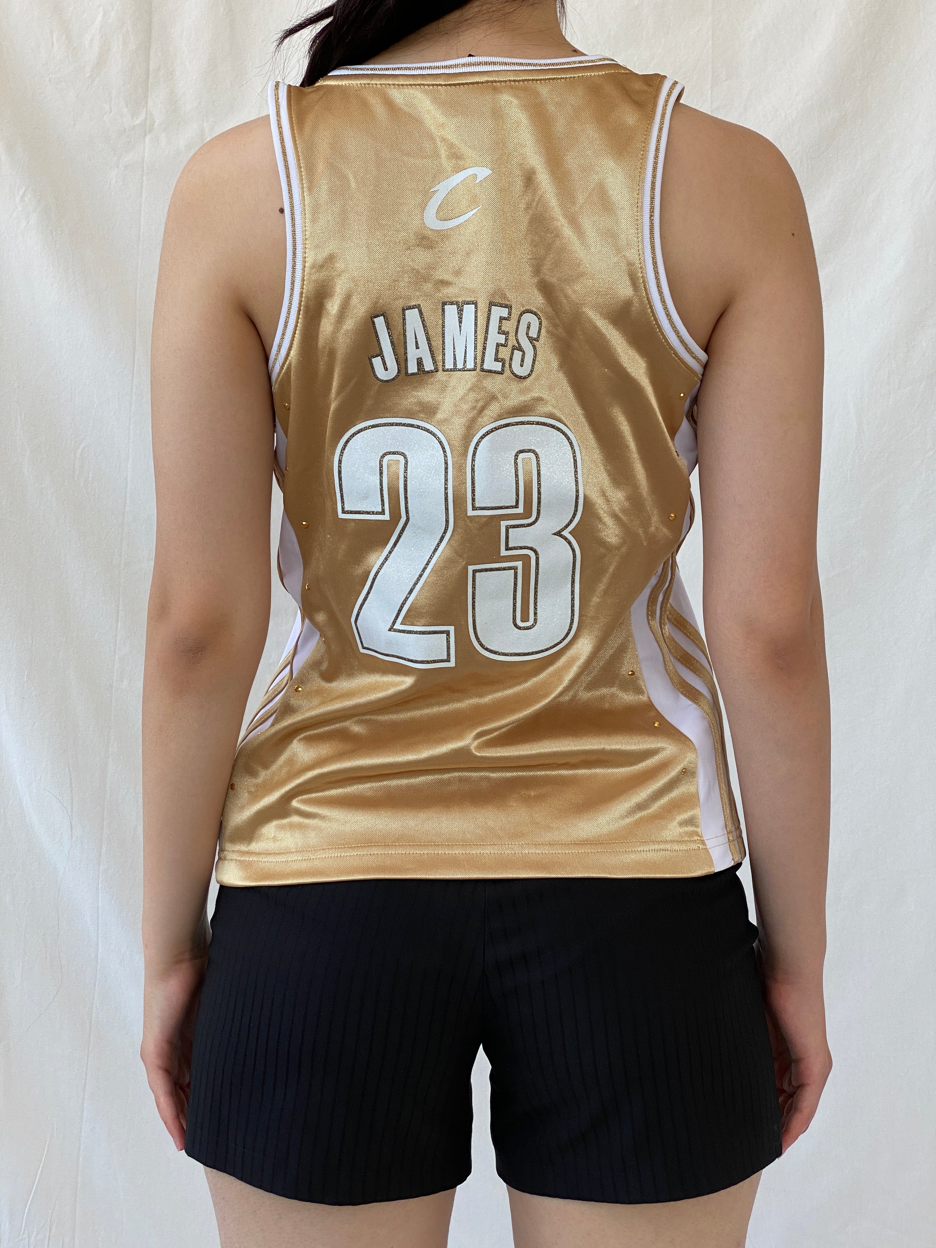 Rare Y2K Adidas NBA LeBron James #23 Gold Cleveland Cavaliers For Her Sporty Basketball Jersey - S - Balagan Vintage Jersey 00s, adidas, Ayah, beaded, Jersey, NEW IN, summer, women top