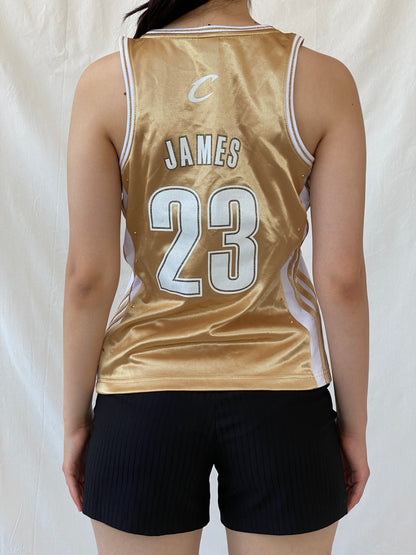 Rare Y2K Adidas NBA LeBron James #23 Gold Cleveland Cavaliers For Her Sporty Basketball Jersey - S - Balagan Vintage Jersey 00s, adidas, Ayah, beaded, Jersey, NEW IN, summer, women top