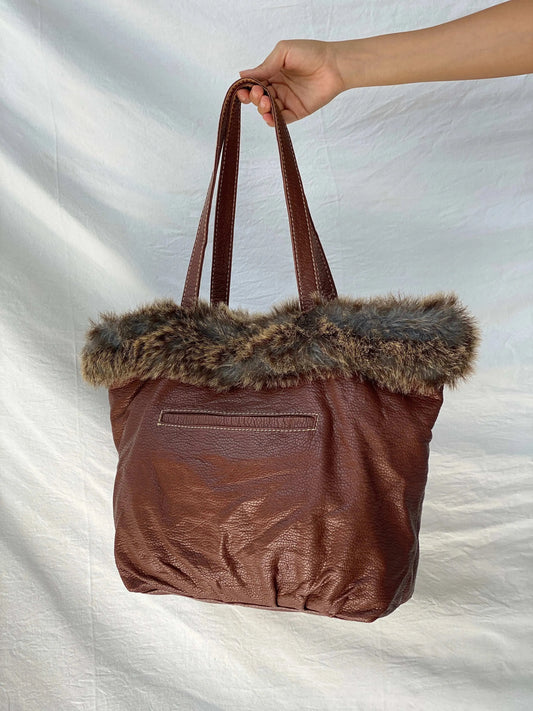 Red By Marc Ecko Faux Fur Trimmed Tote Bag - Balagan Vintage Shoulder Bag bag, handbag, shoulder bag