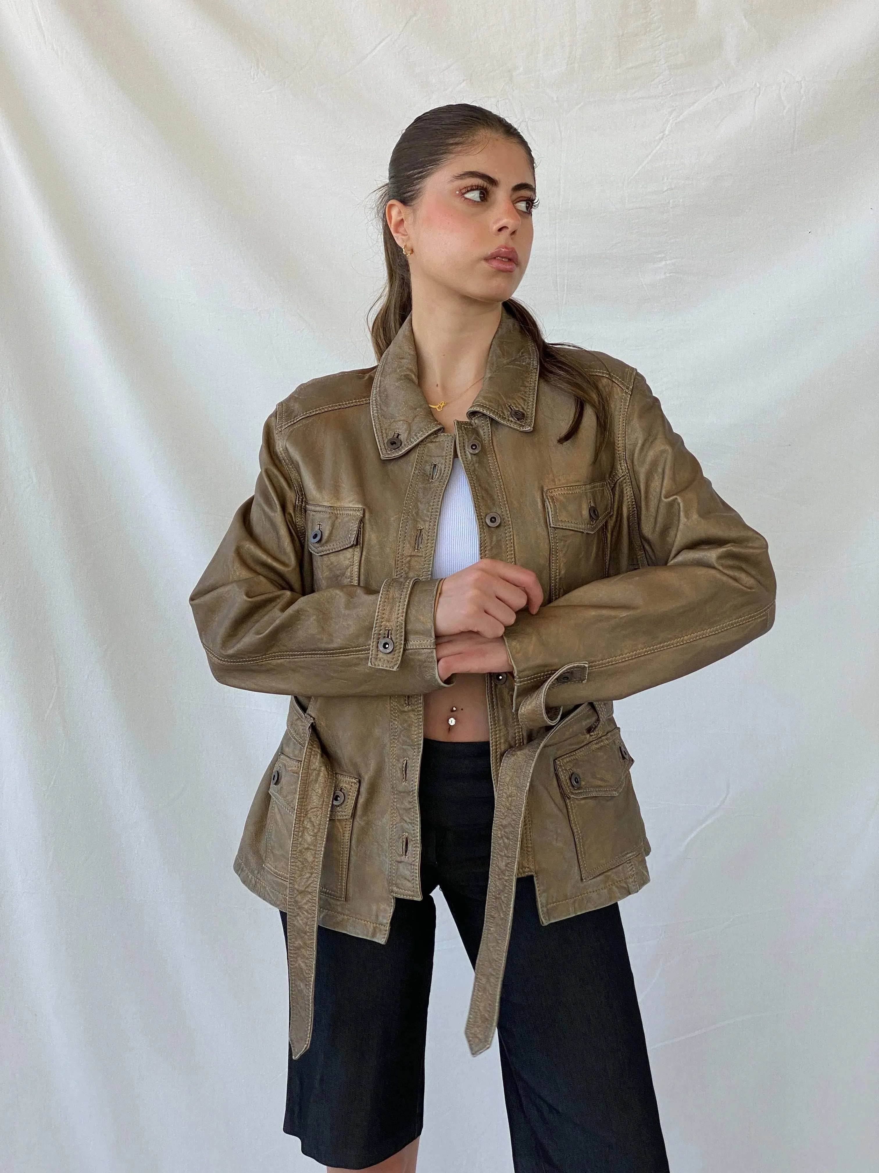 Rick Cardona Designer Metallic Bronze Genuine Leather jacket - L - Balagan Vintage Leather Jacket 90s, Coats&Jackets, Deals, genuine leather jacket, leather jacket, Mira, winter, Women's Leather Jackets