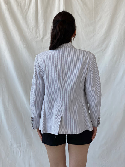 Seleste GiYim Cotton Striped Blazer Crest Patch Preppy Academic-Core Seersucker Jacket - L - Balagan Vintage Blazer 00s, Ayah, blazer, Coats&Jackets, consignment, denim, floral, full sleeve blazer, NEW IN, Shereen, winter, Women's Blazers