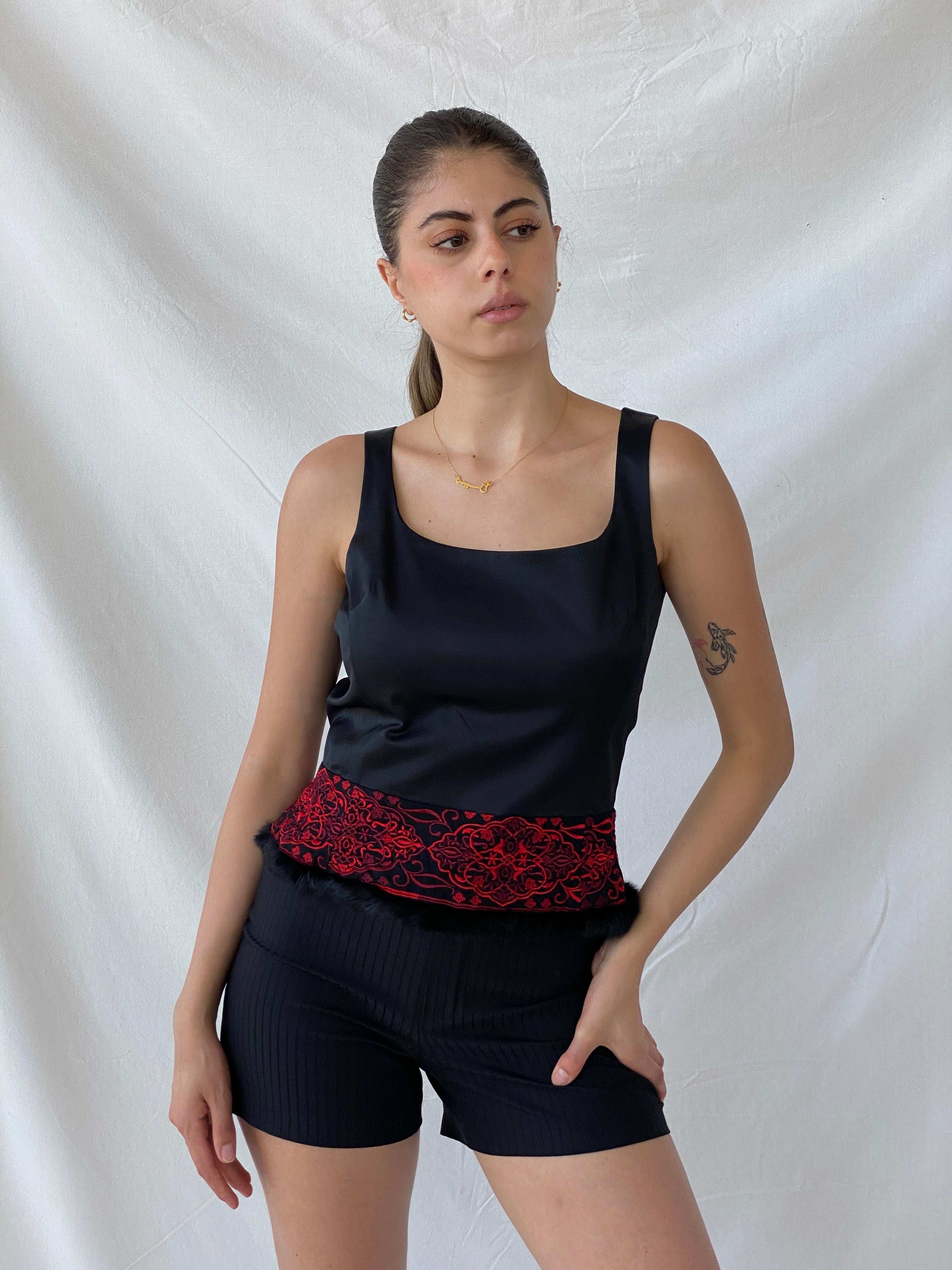 Sinéquanone Paris Open Back Black Red Embroidery Top - M - Balagan Vintage Sleeveless Top floral embroidery, Mira, sleeveless top, women top