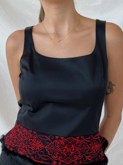 Sinéquanone Paris Open Back Black Red Embroidery Top - M - Balagan Vintage Sleeveless Top floral embroidery, Mira, sleeveless top, women top