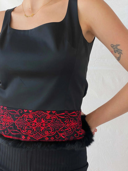 Sinéquanone Paris Open Back Black Red Embroidery Top - M - Balagan Vintage Sleeveless Top floral embroidery, Mira, sleeveless top, women top