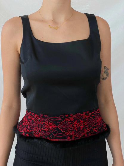 Sinéquanone Paris Open Back Black Red Embroidery Top - M - Balagan Vintage Sleeveless Top floral embroidery, Mira, sleeveless top, women top