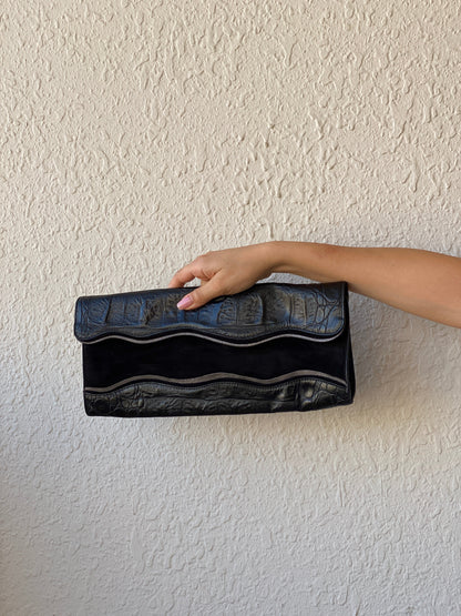 Sondra Roberts Black Crocodile Embossed Leather Evening Clutch - Balagan Vintage Clutch 00s, 90s, bag, NEW IN, summer, Y2K