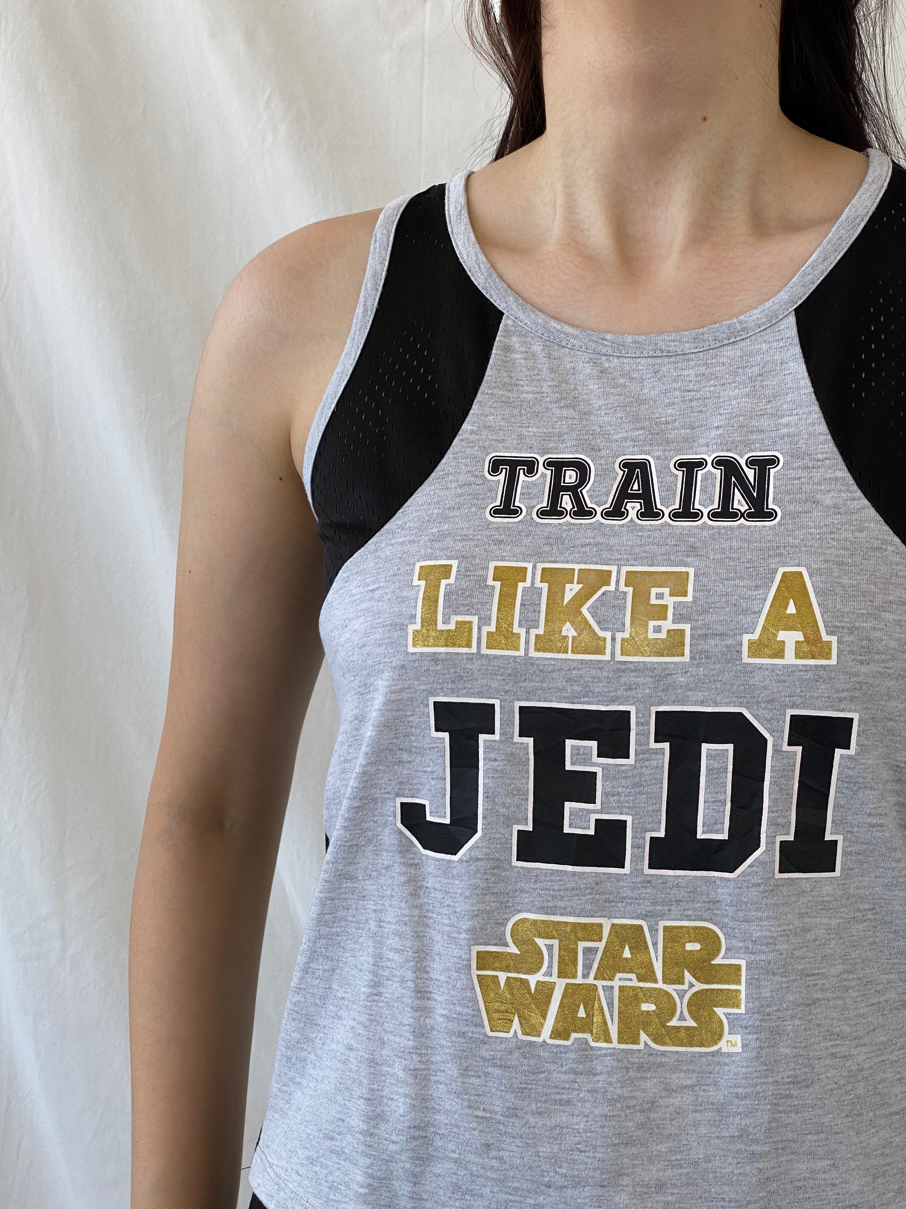 Star Wars Train Like A Jedi Sports Gray & Black Tank Top - M - Balagan Vintage Sleeveless Top 00s, Ayah, consignment, NEW IN, Rand, summer, women top