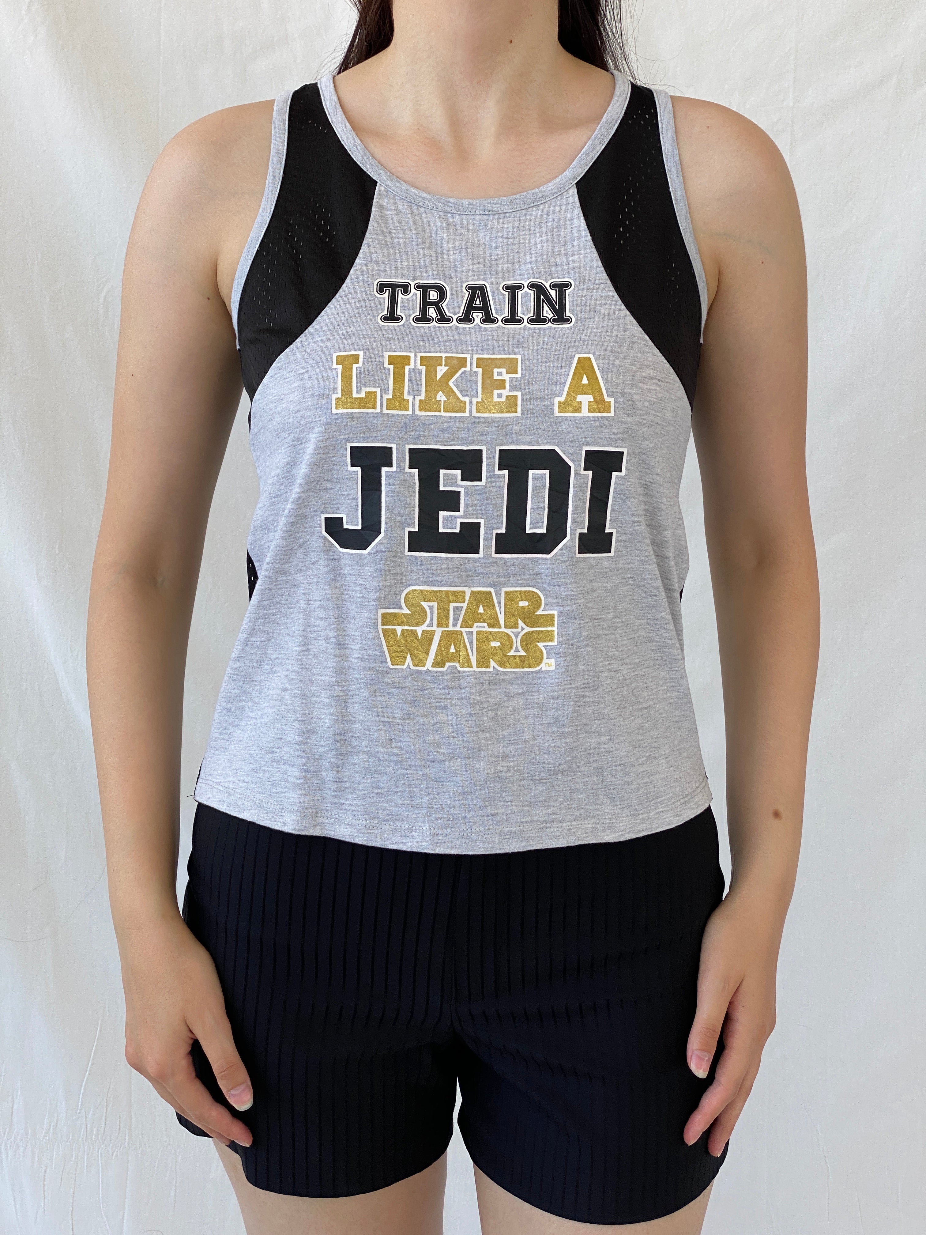 Star Wars Train Like A Jedi Sports Gray & Black Tank Top - M - Balagan Vintage Sleeveless Top 00s, Ayah, consignment, NEW IN, Rand, summer, women top
