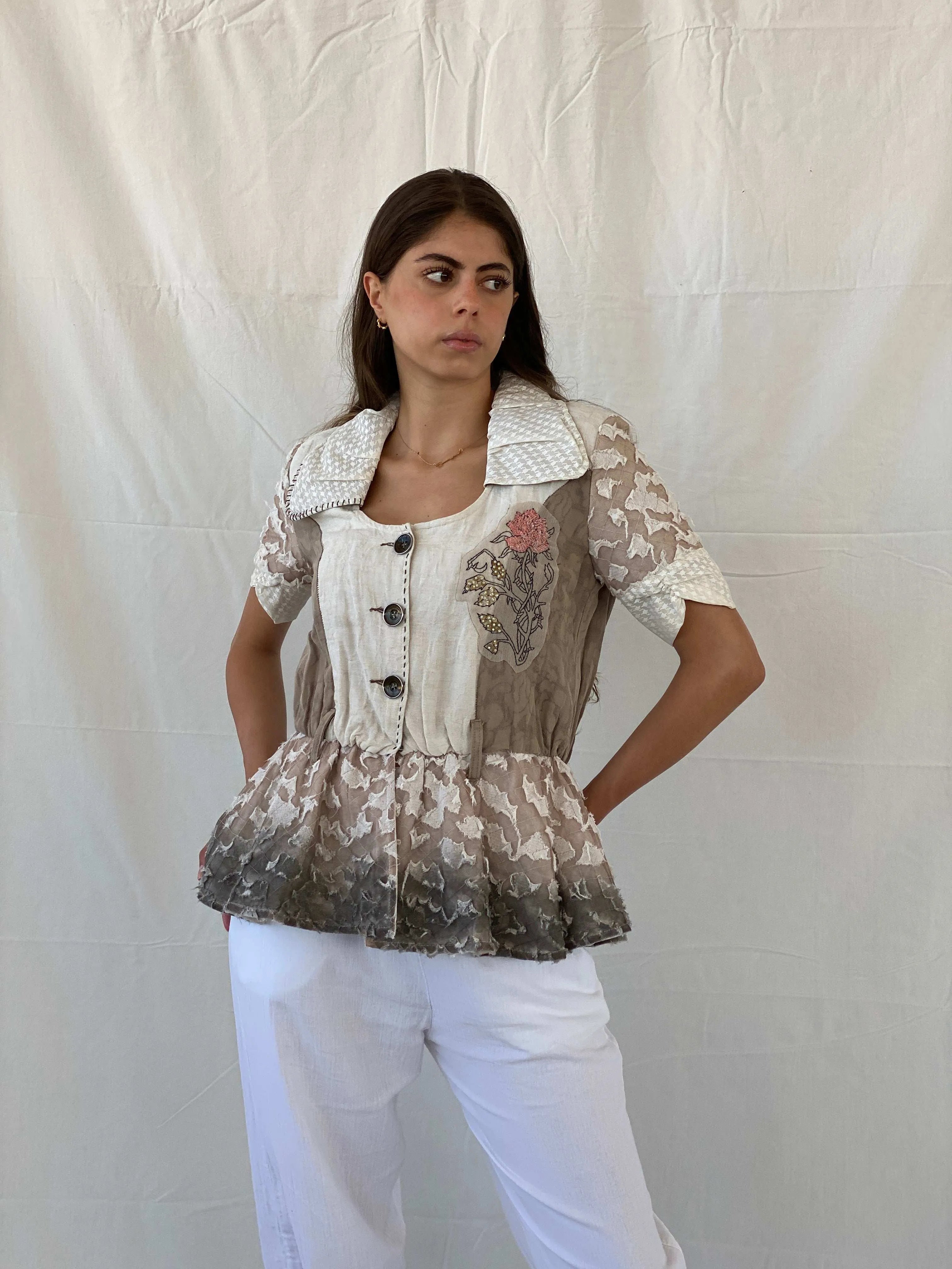 Statement Angels Never Die Linen Lace Blend Embellished Blazer - L - Balagan Vintage Half Sleeve Blazer 90s, blazer, Coats&Jackets, Deals, full sleeve blazer, Mira, winter, Women's Blazers