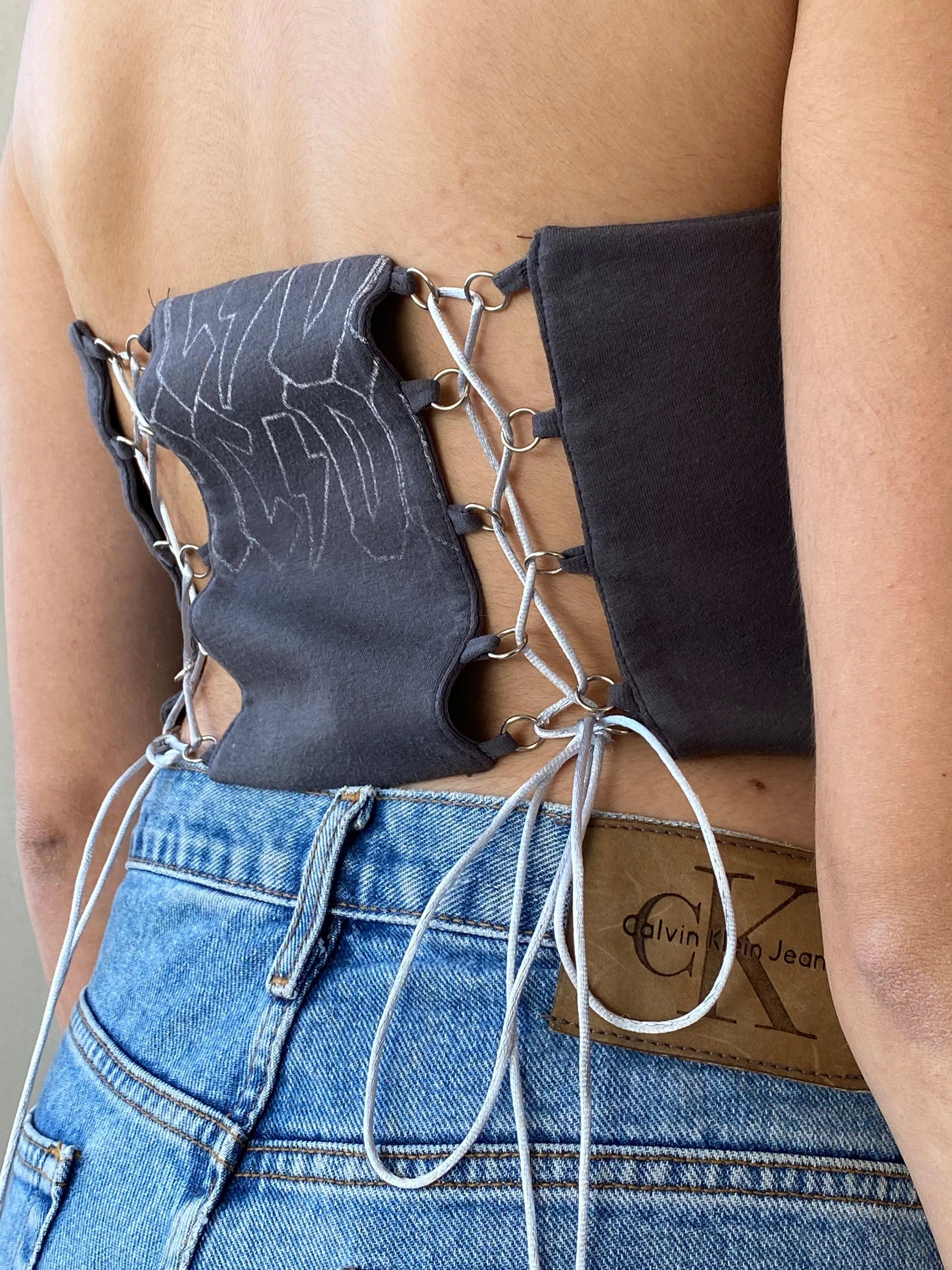 Statement Balagan Vintage Reworked AC/DC Corset - Balagan Vintage Corset corset, Juana, reworked, reworked vintage