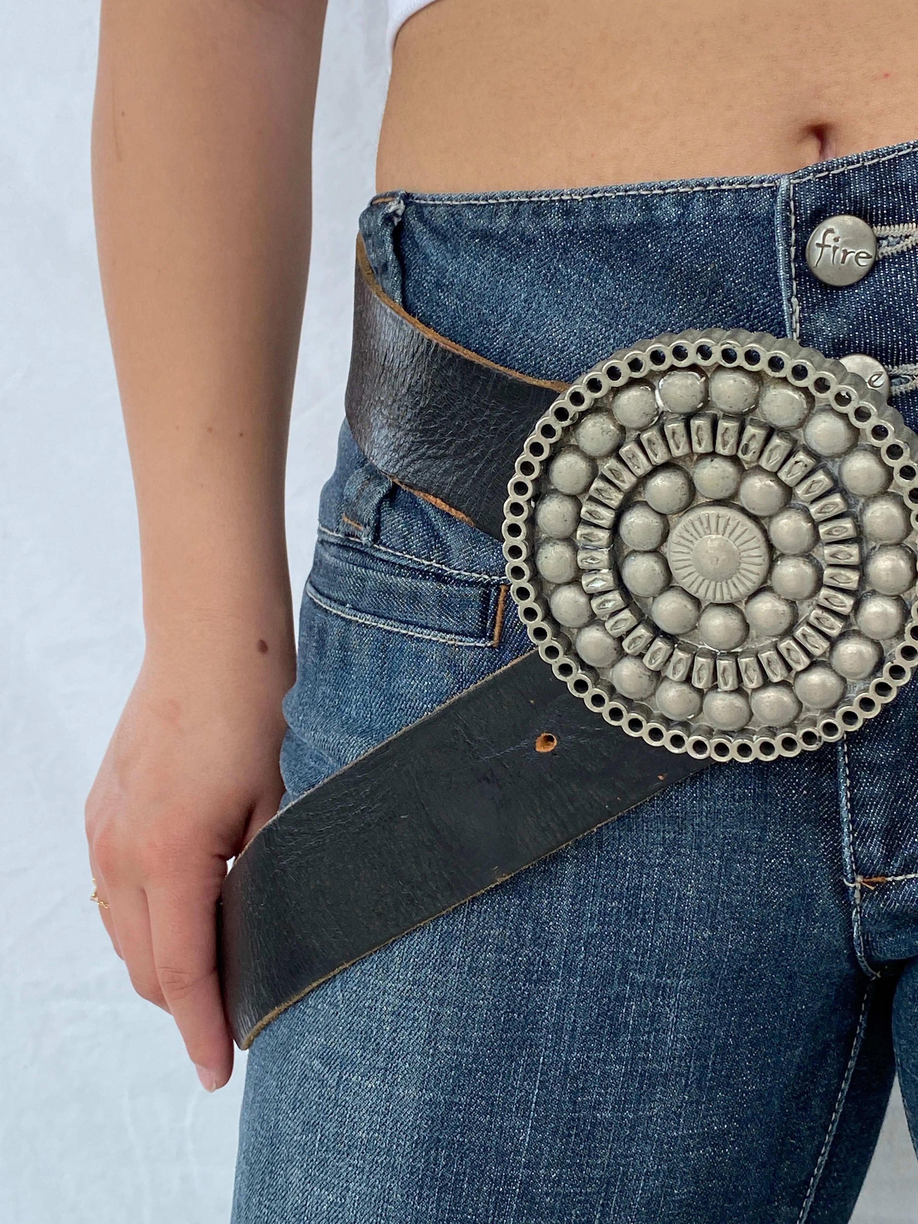Statement Buckled Vintage Y2K Genuine Leather Belt - Balagan Vintage Belt 90s, belt, cowboy, Lana