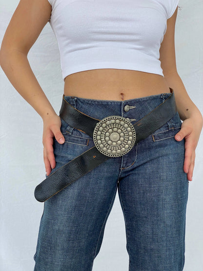 Statement Buckled Vintage Y2K Genuine Leather Belt - Balagan Vintage Belt 90s, belt, cowboy, Lana