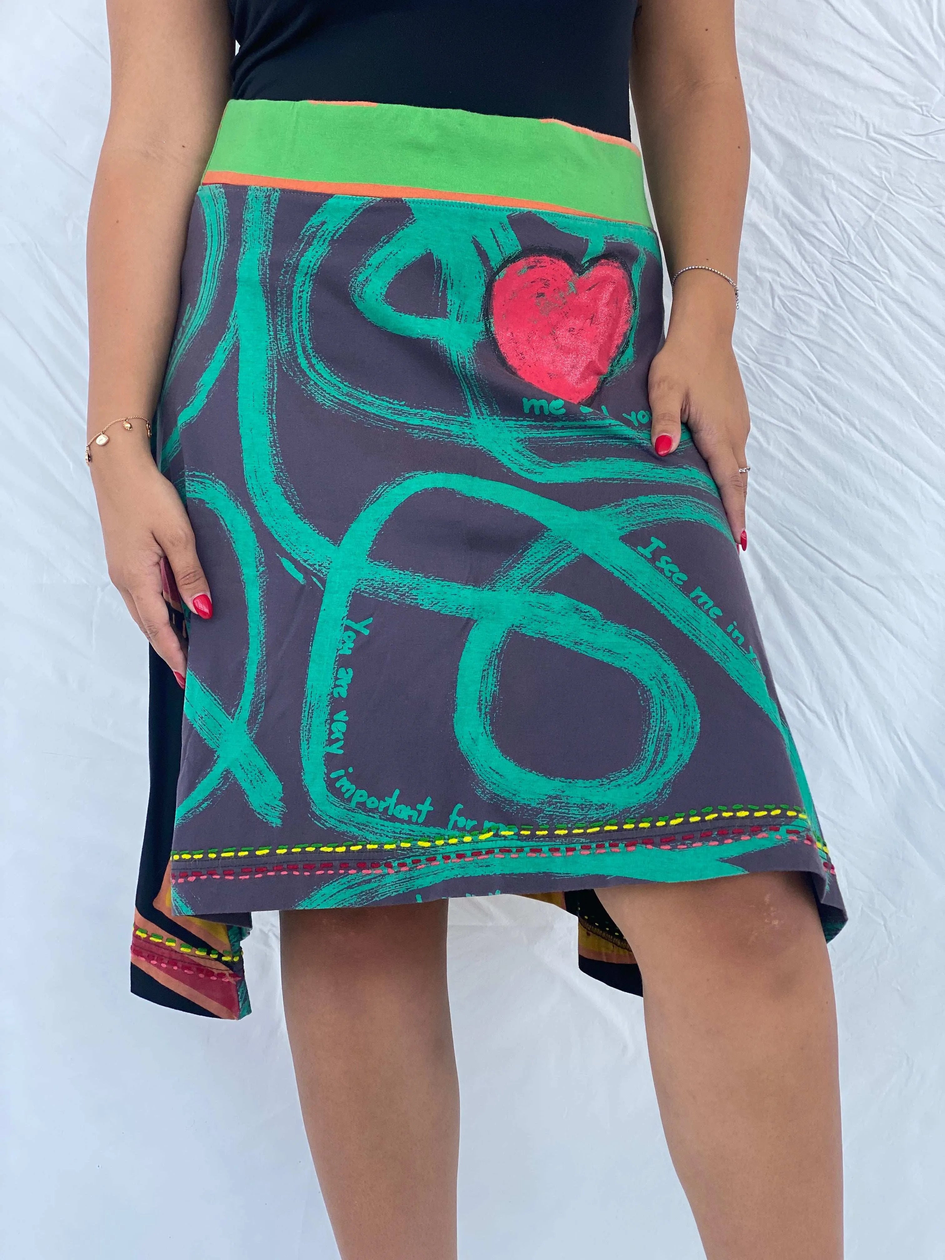 Statement Desigual You And Me Black Boho Midi Skirt - XL - Balagan Vintage Midi Skirt 00s, 90s, cargo skirt, Dina, midi skirt